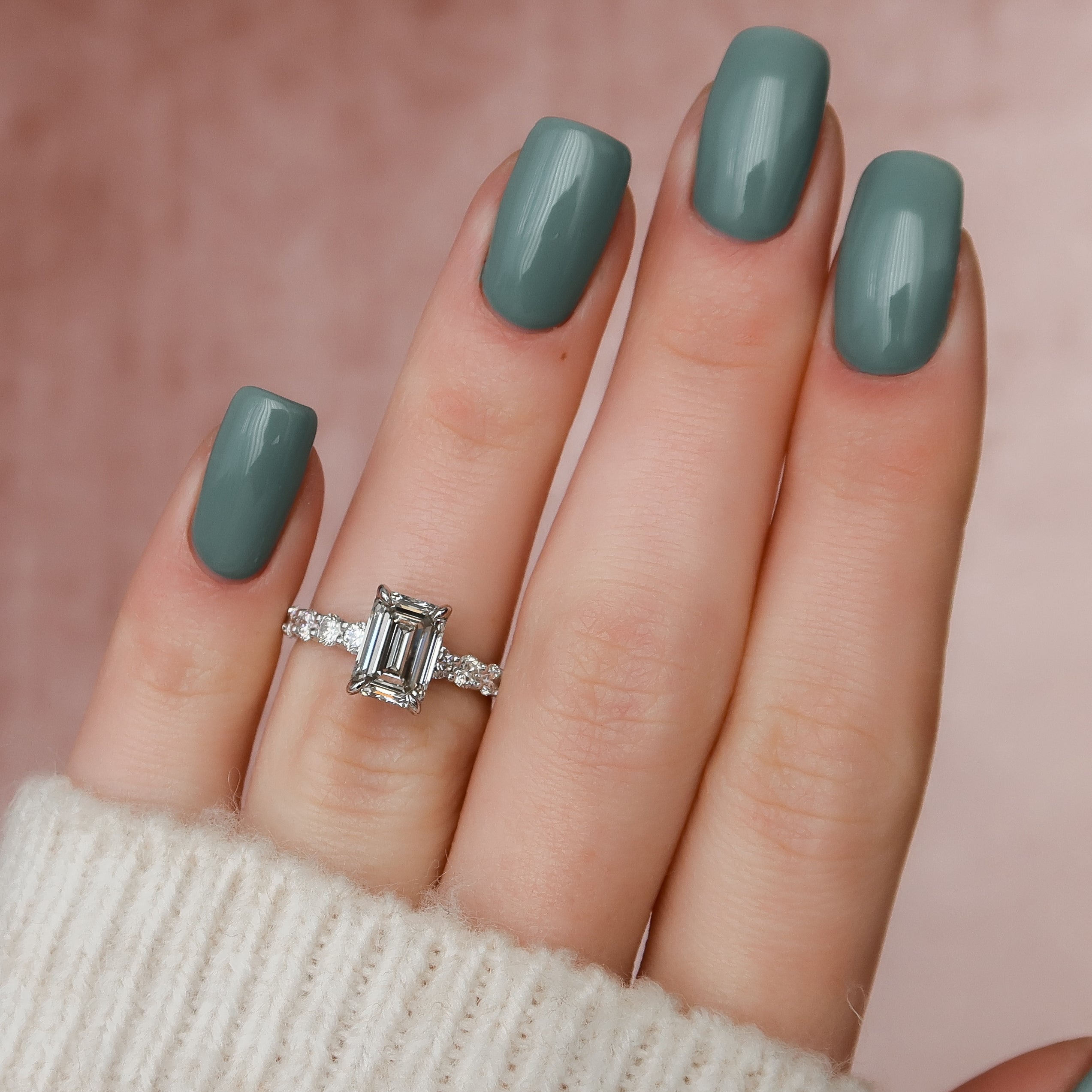 2.0 -4.0 CT Emerald Shape Hidden Halo & Pave Engagement Ring