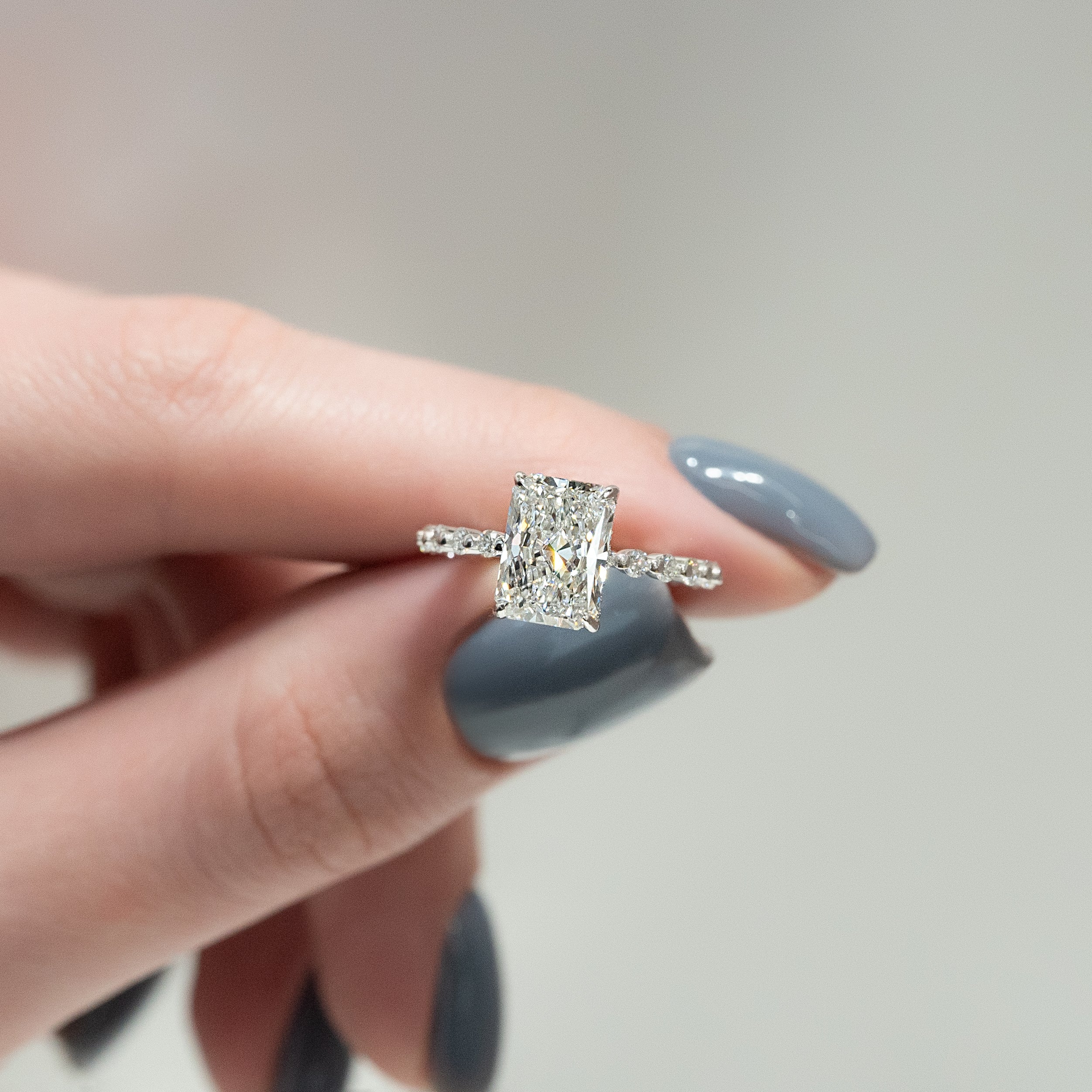 2.0 - 4.0 CT Radiant Cut CVD Diamond Hidden Halo & Pave Engagement Ring