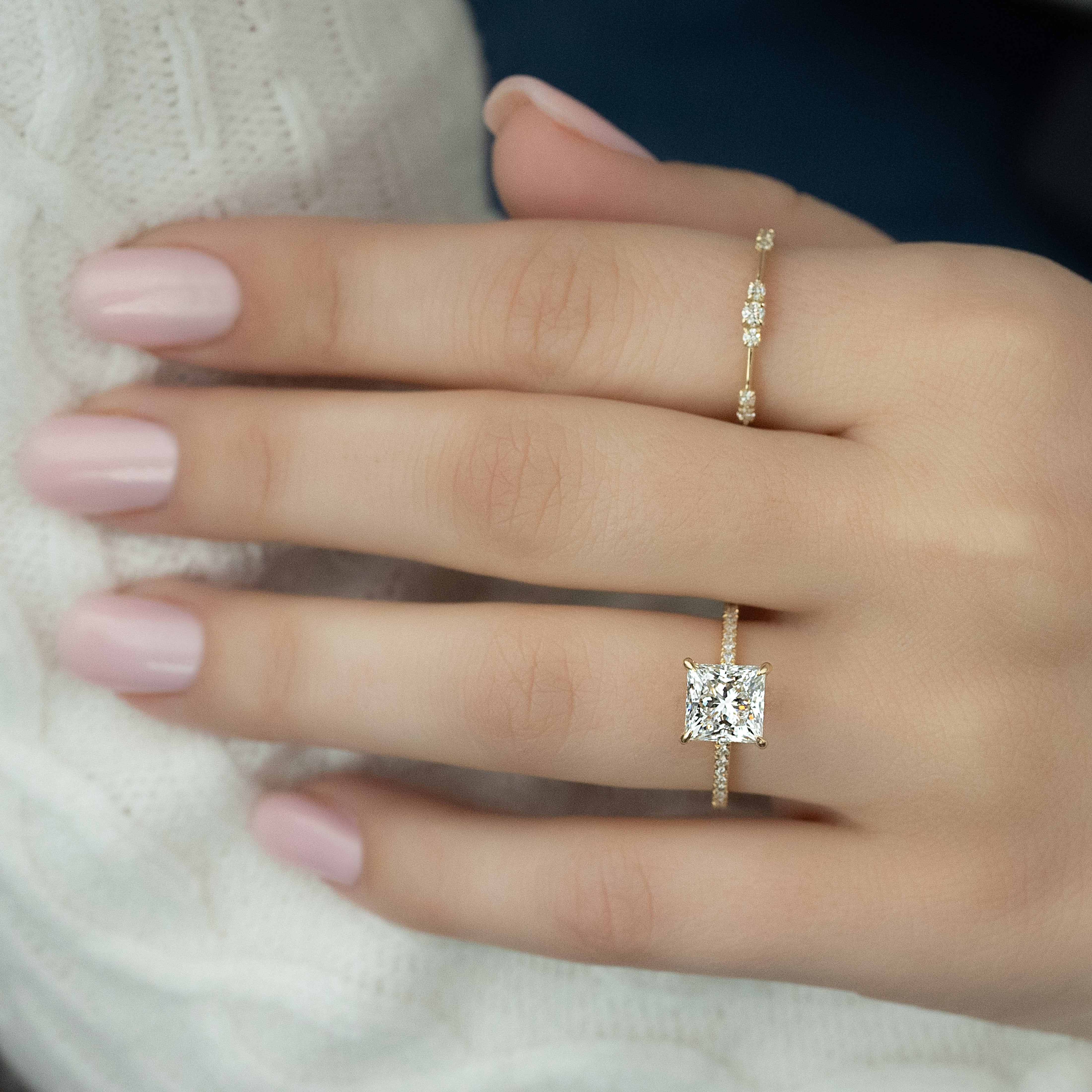 2.0 - 4.0 CT Princess Cut Lab Grown Diamond Hidden Halo & Pave Style Engagement Ring