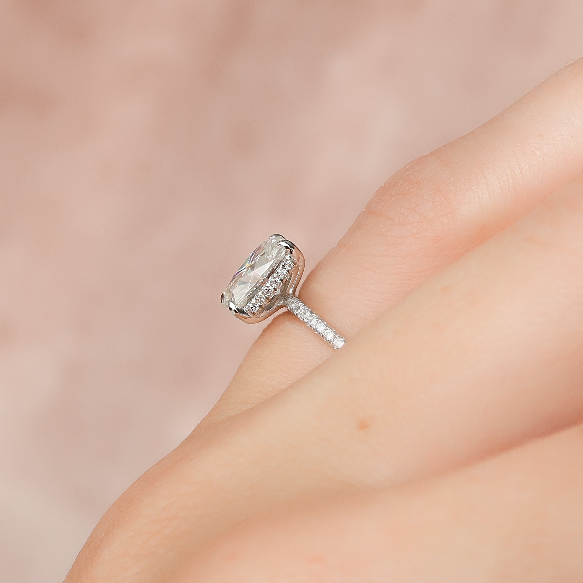 2.0 - 4.0 CT Elongated Cushion Cut Lab Grown Diamond Hidden Halo & Pave Style Engagement Ring