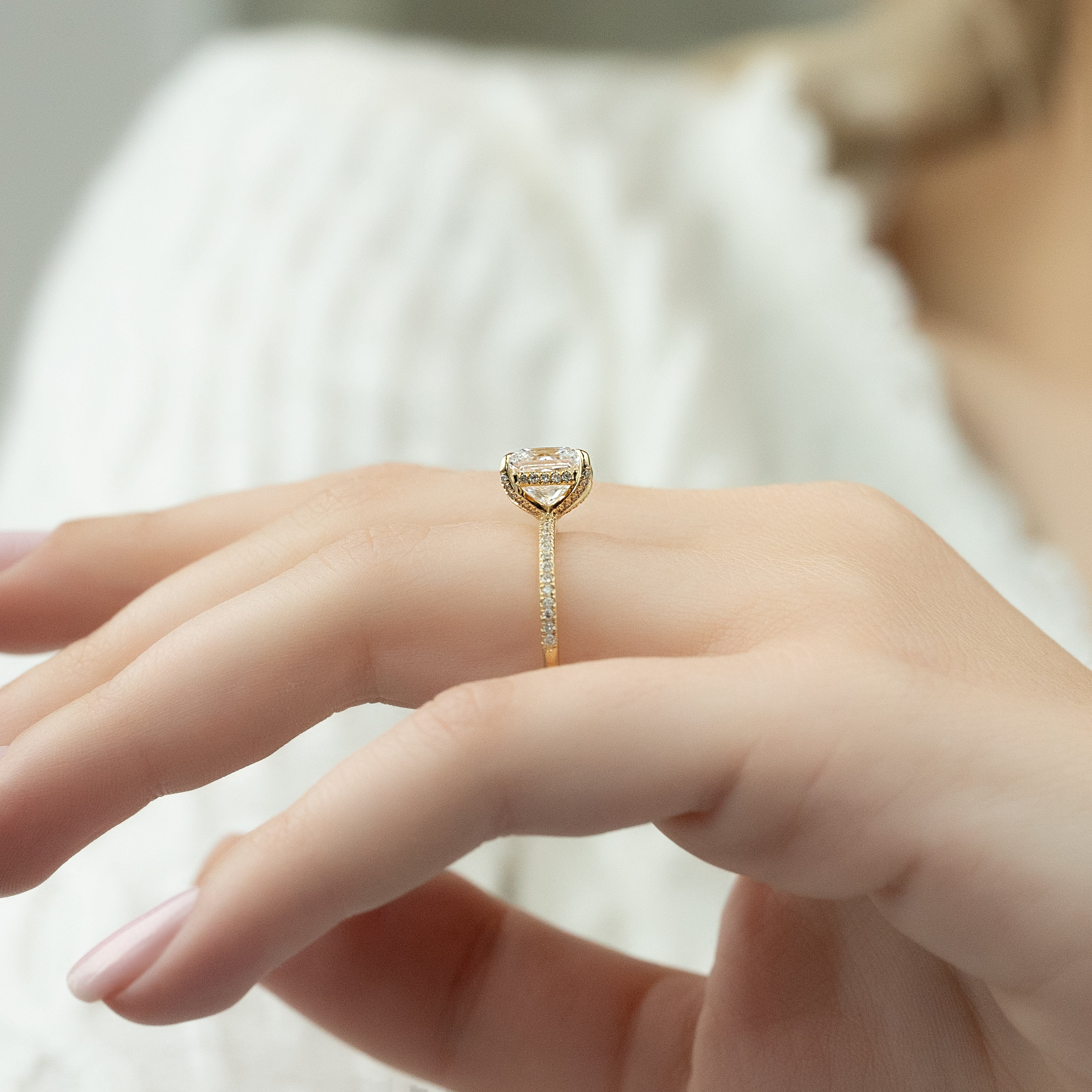 2.0 - 4.0 CT Princess Cut Lab Grown Diamond Hidden Halo & Pave Style Engagement Ring