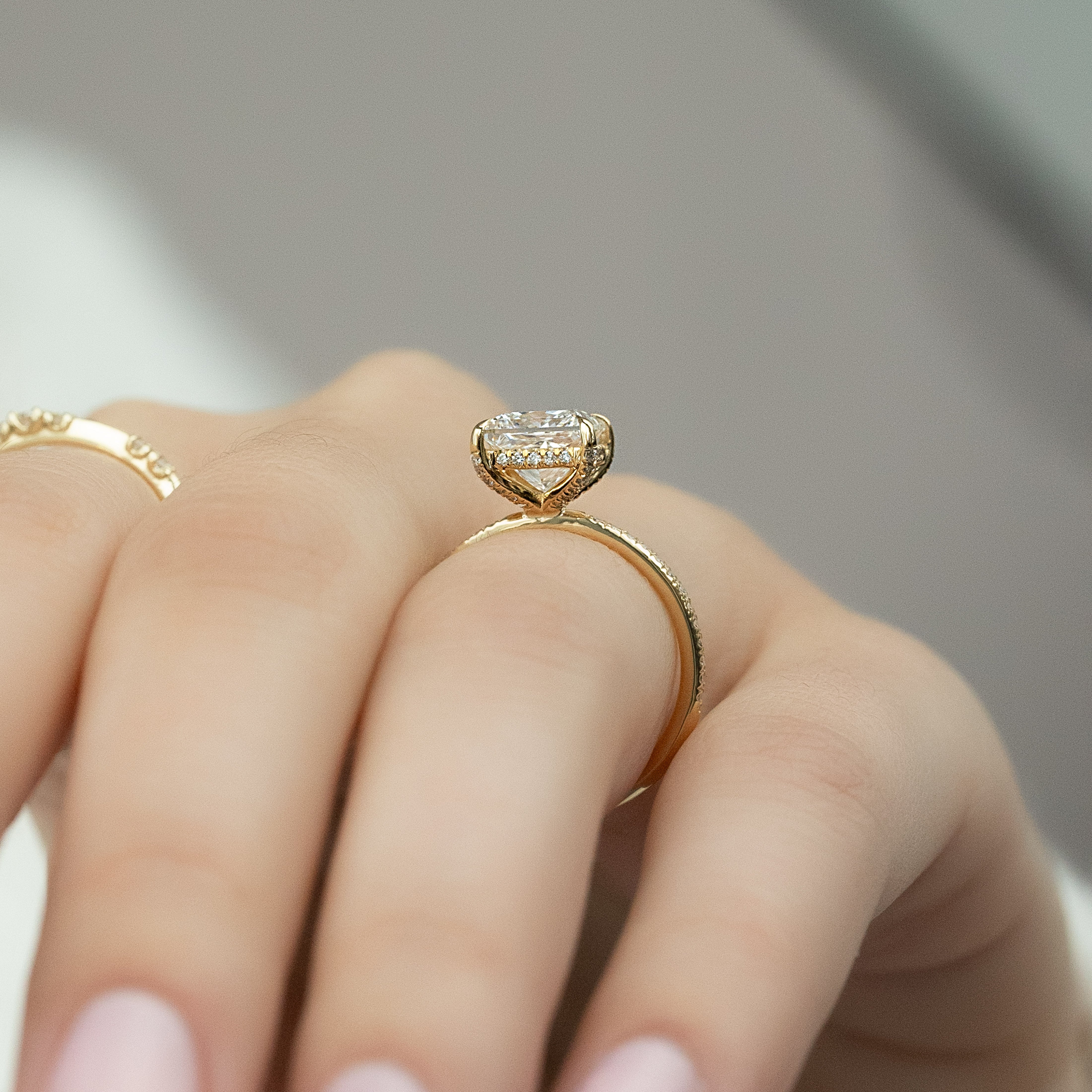 2.0 - 4.0 CT Princess Cut Lab Grown Diamond Hidden Halo & Pave Style Engagement Ring