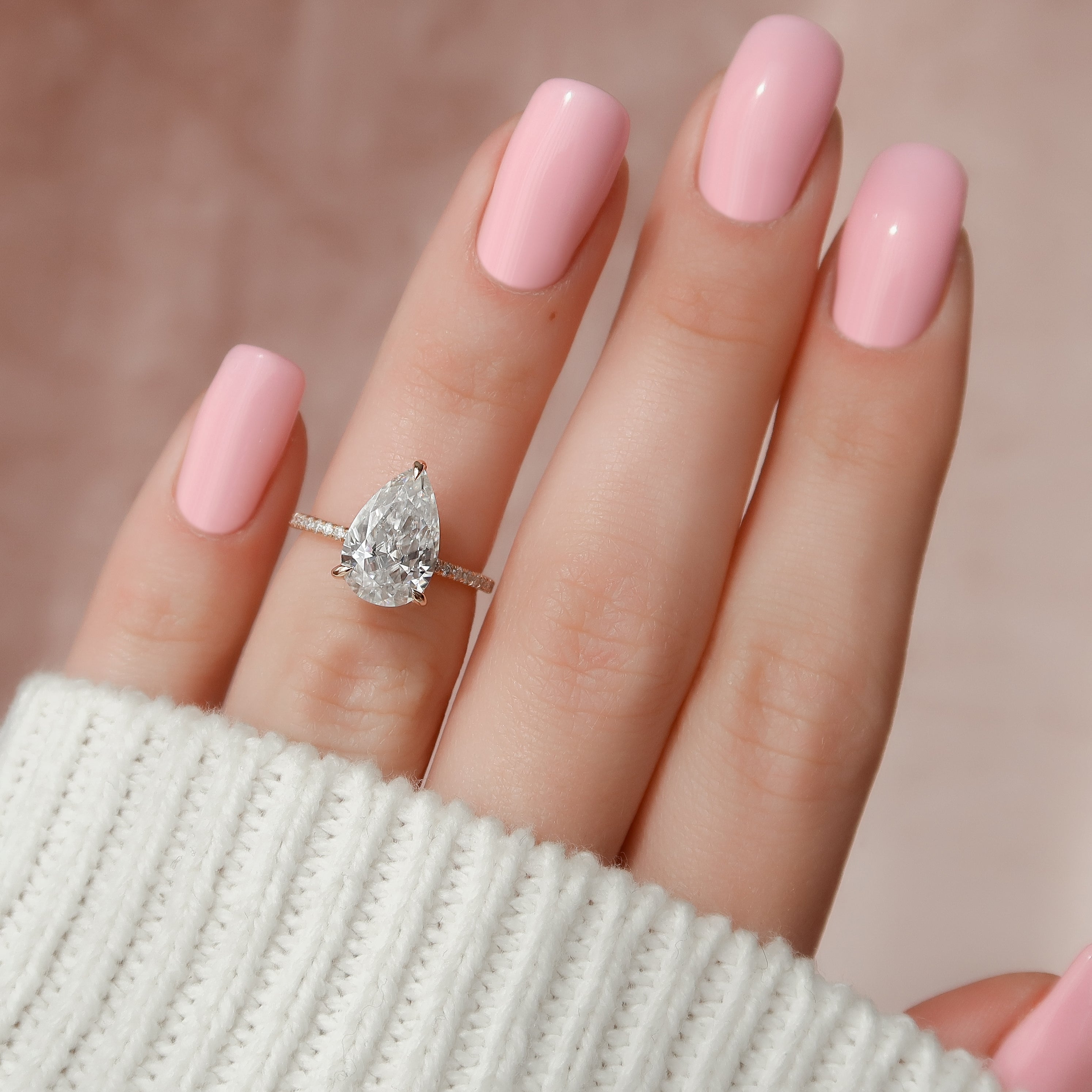 1.0 - 3.0 CT Pear Cut Lab Grown Diamond Hidden Halo & Pave Engagement Ring