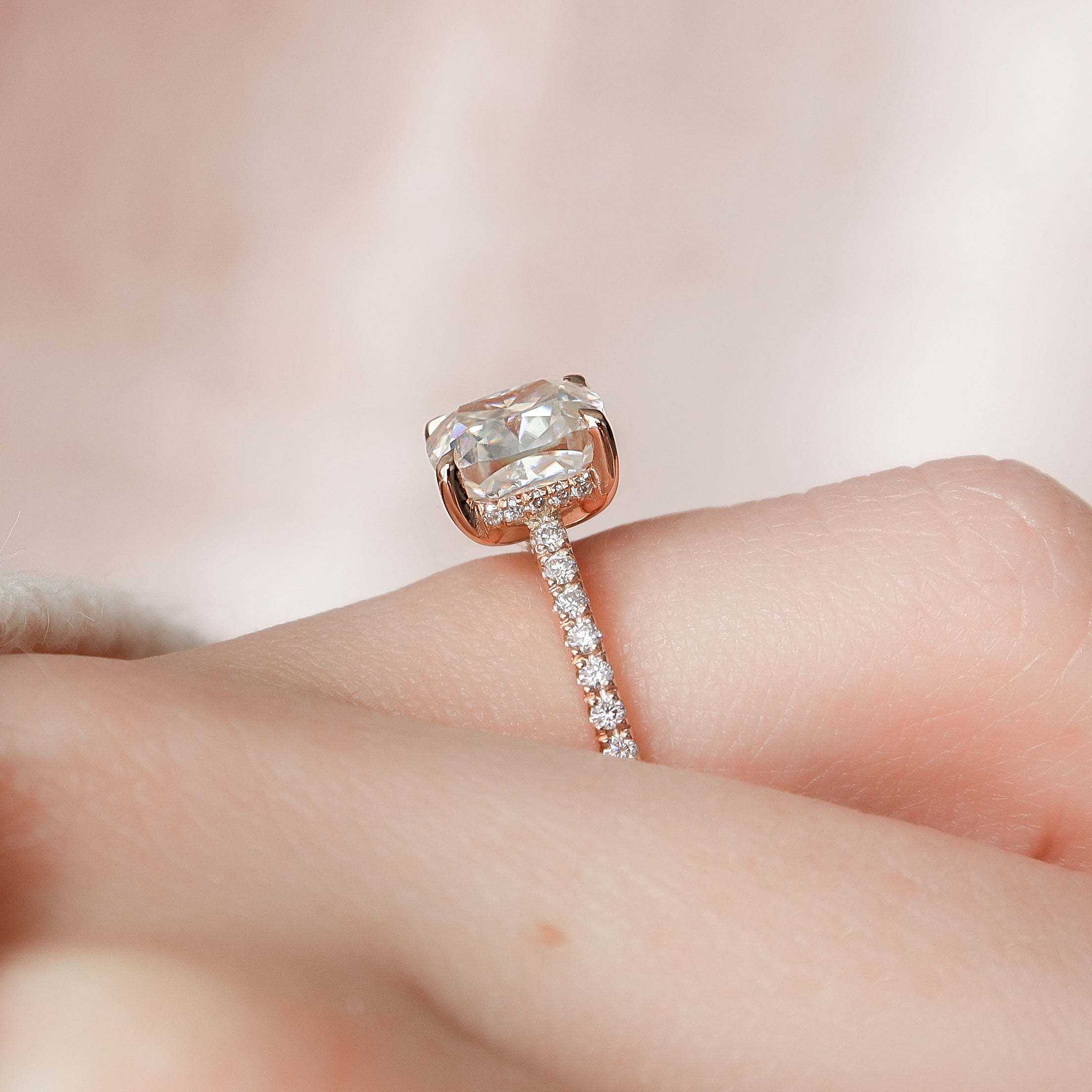 2.0 - 3.0 CT Cushion Cut CVD Diamond Hidden Halo & Pave Engagement Ring