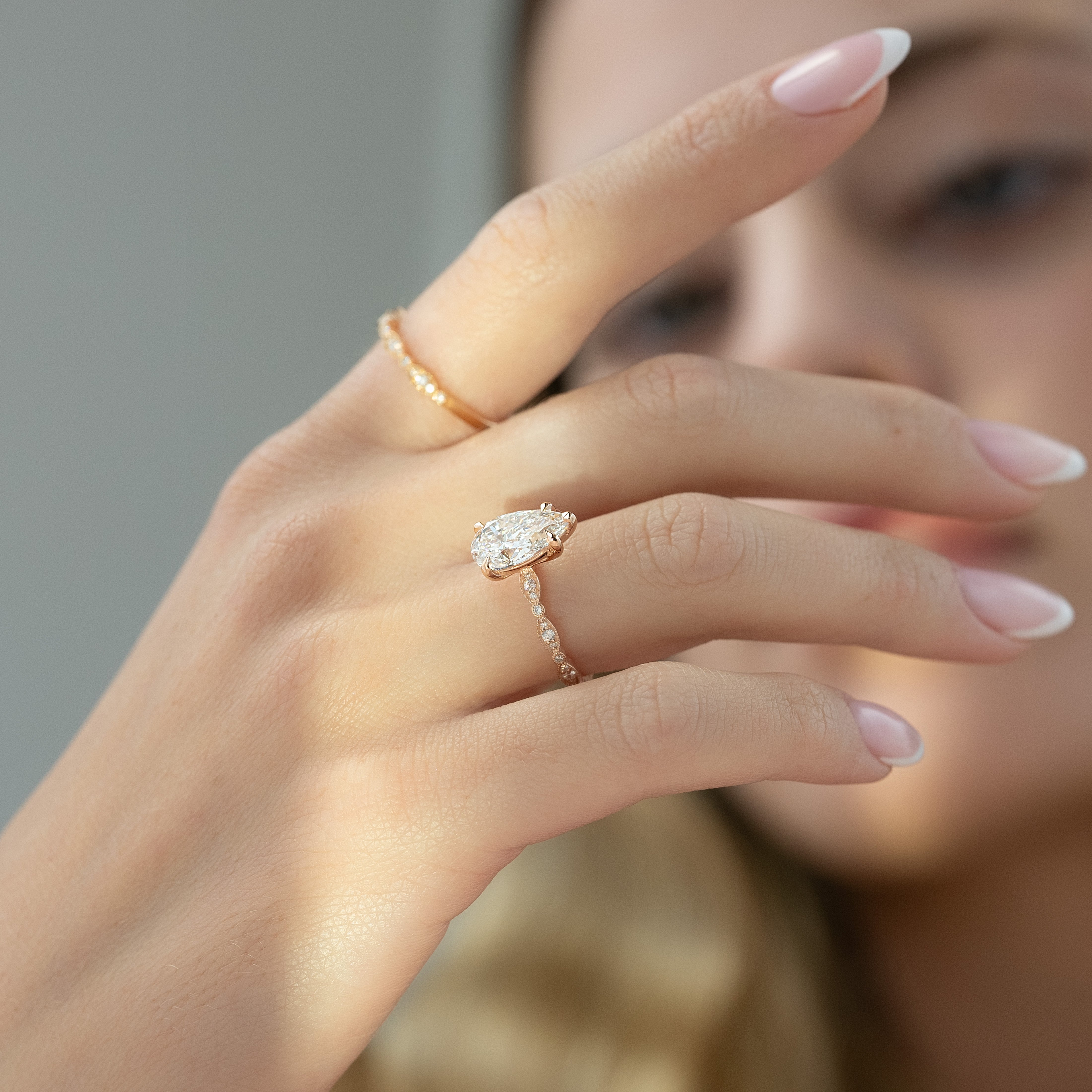 1.50 - 3.50 CT Pear Cut Lab Grown Diamond Milgrain Engagement Ring