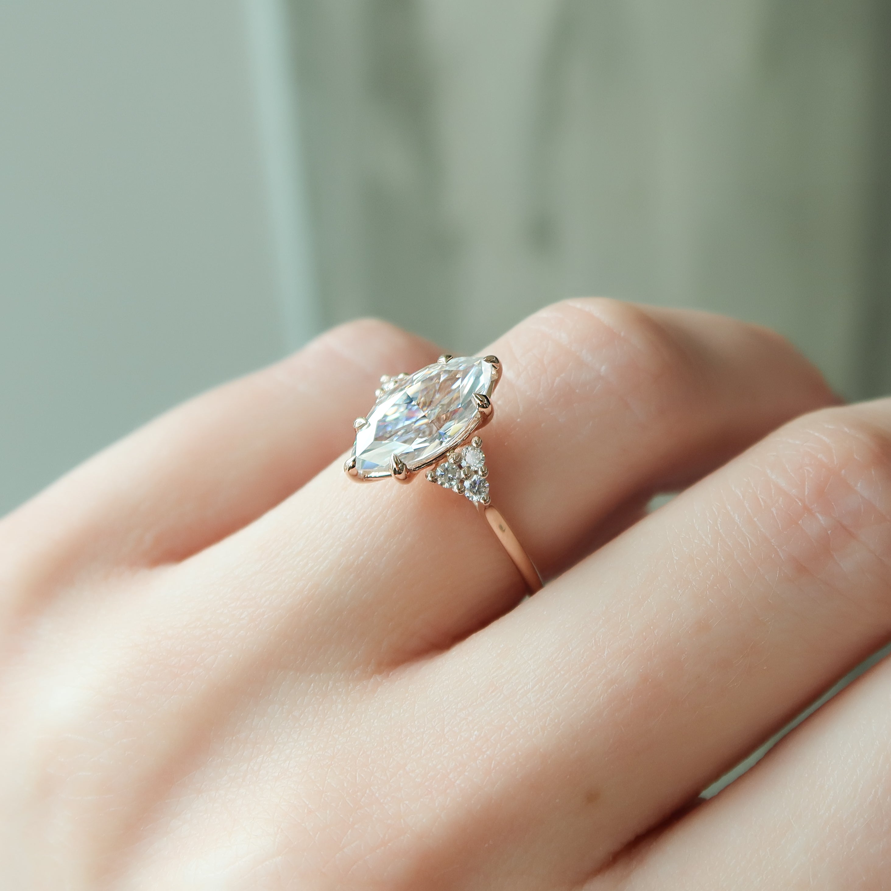 Marquise cut CVD diamond cluster engagement ring in white gold setting
