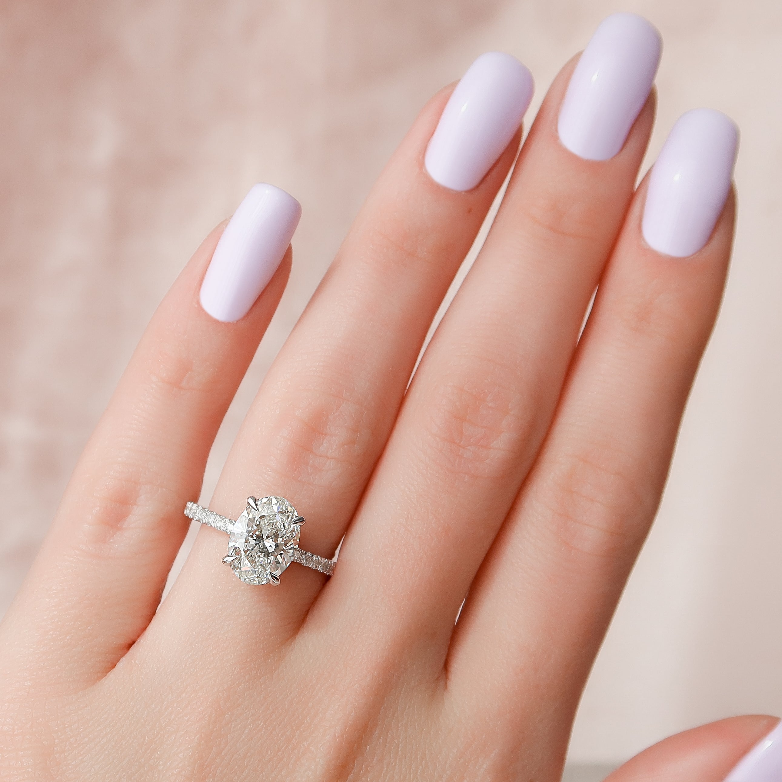 2.0 -4.0 CT Oval Cut CVD Diamond Hidden Halo & Pave Engagement Ring