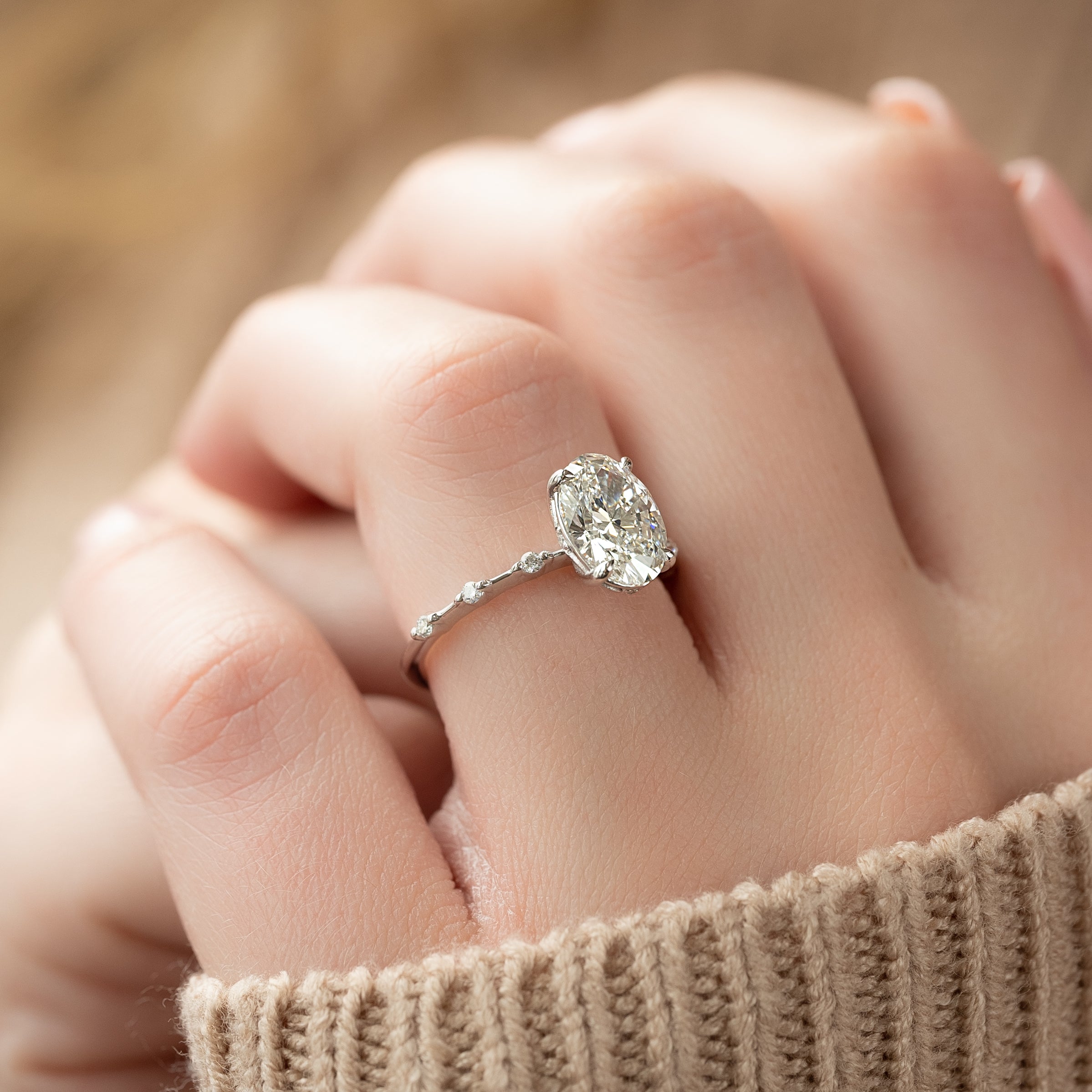 2.0 - 4.0 CT Oval Cut CVD Diamond Dainty Engagement Ring