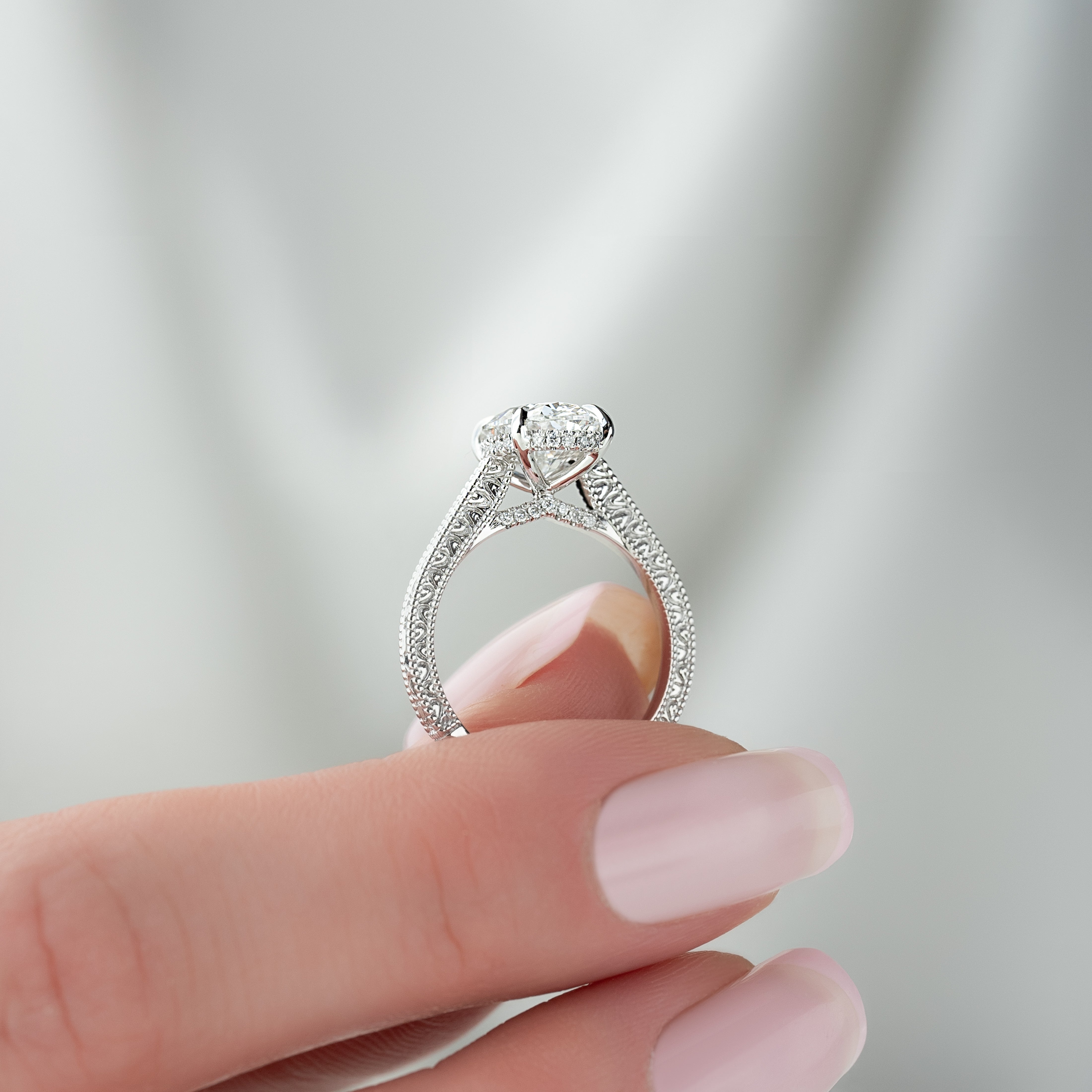 2.0 - 4.0 CT Oval Cut CVD Diamond Vintage Engagement Ring