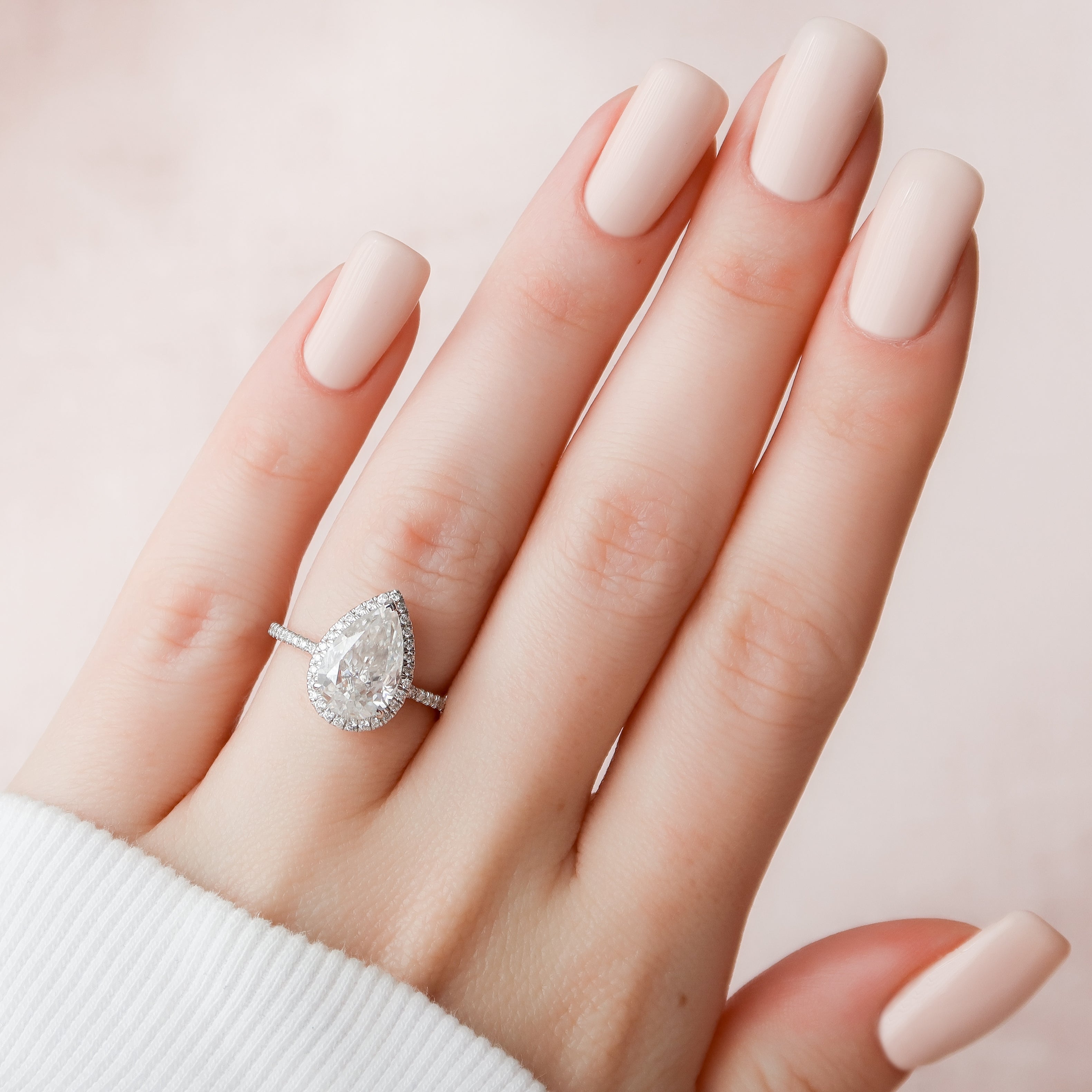 1.50 - 3.50 CT Pear Cut Lab Grown Diamond Halo & Pave Engagement Ring