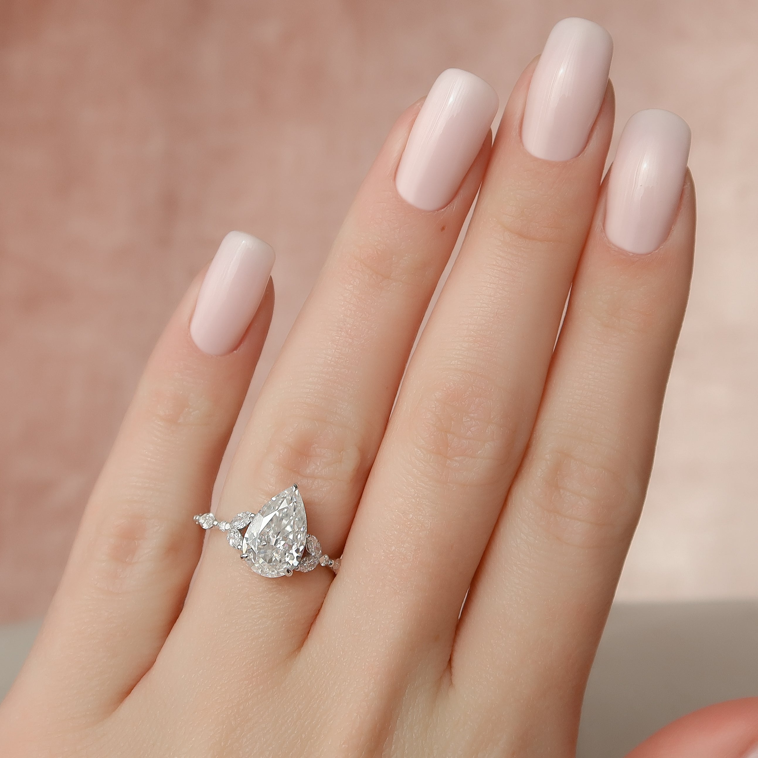 1.50 - 3.50 CT Pear Cut  Lab Grown Diamond Cluster Engagement Ring