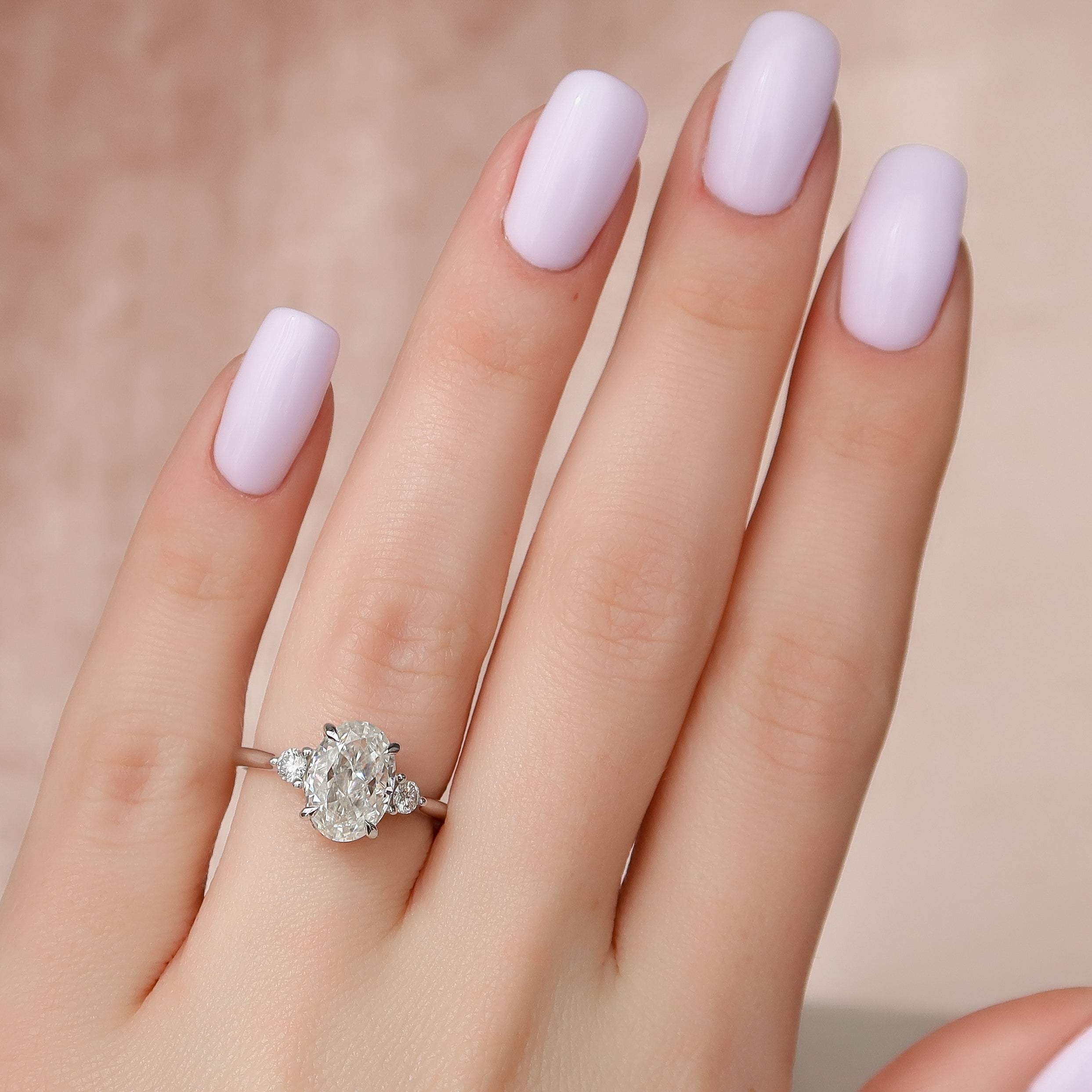 2.0- 4.0 CT Oval Cut CVD Diamond Three Stone Style Engagement Ring