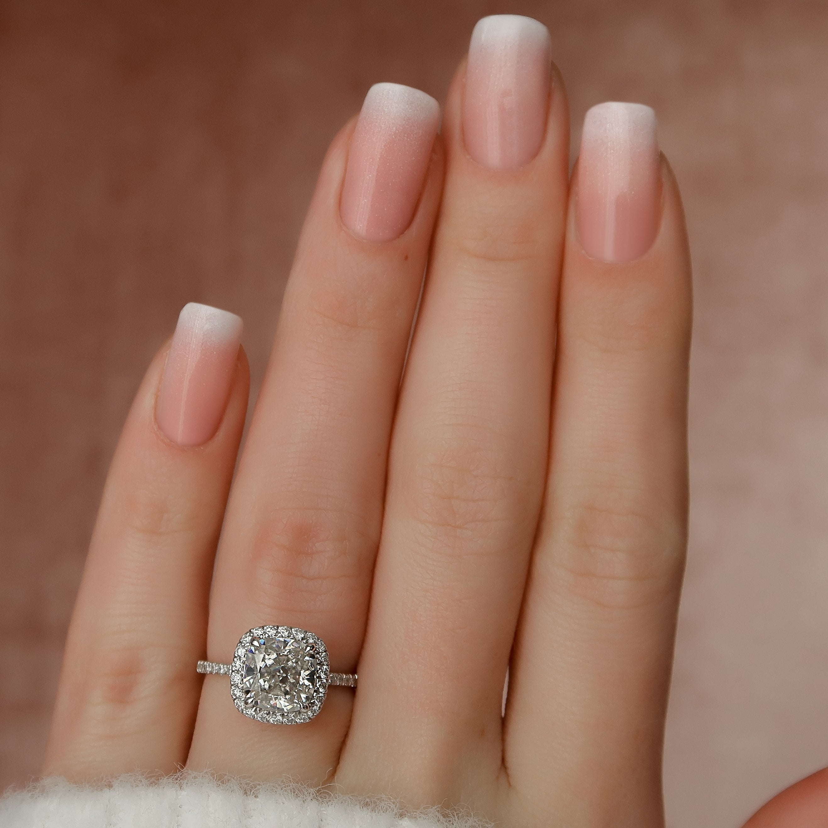 2.0 - 4.0 CT Cushion Cut Lab Grown Diamond Halo & Pave Setting Engagement Ring