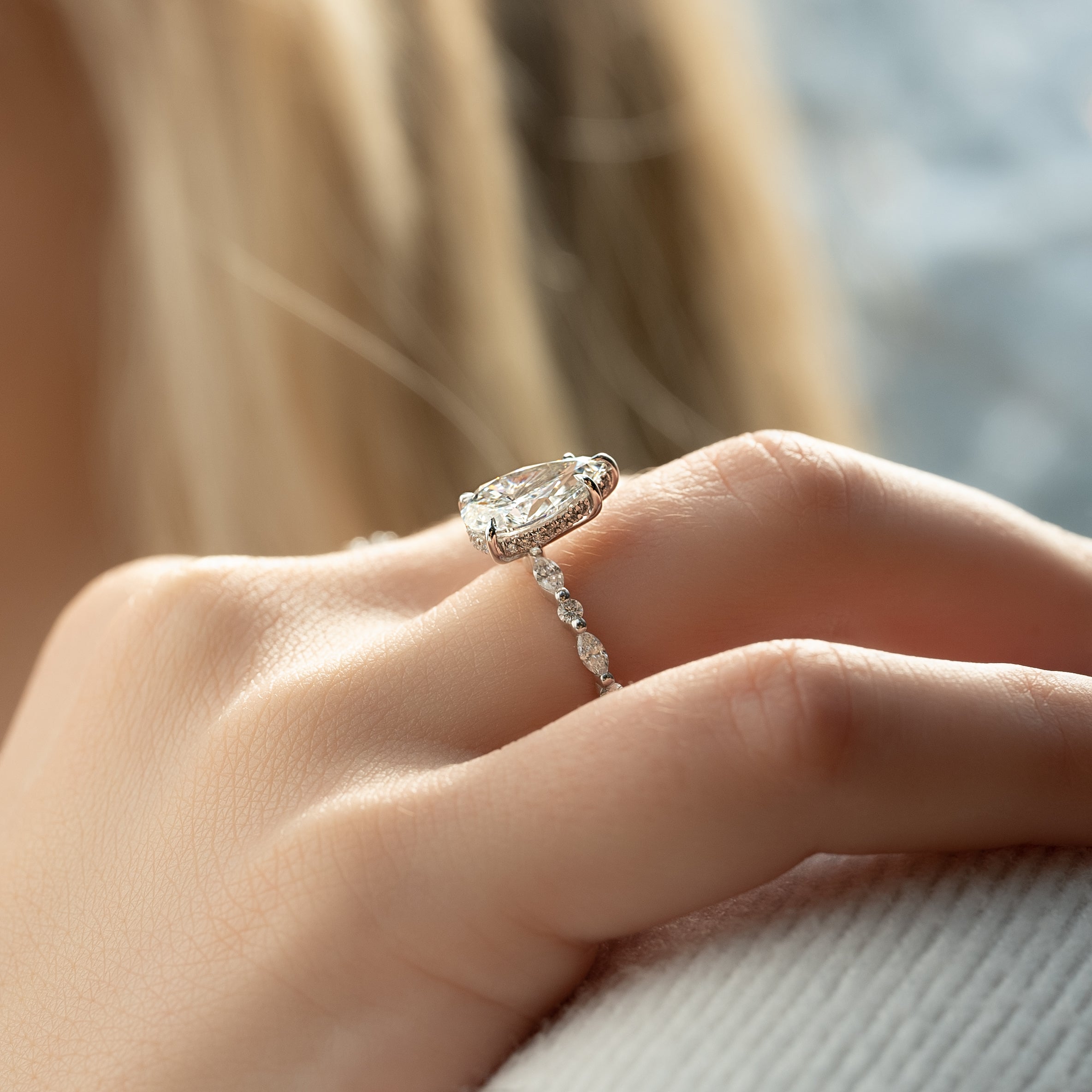 1.50 - 3.50 CT Pear Cut Lab Grown Diamond Hidden Halo & Pave Engagement Ring