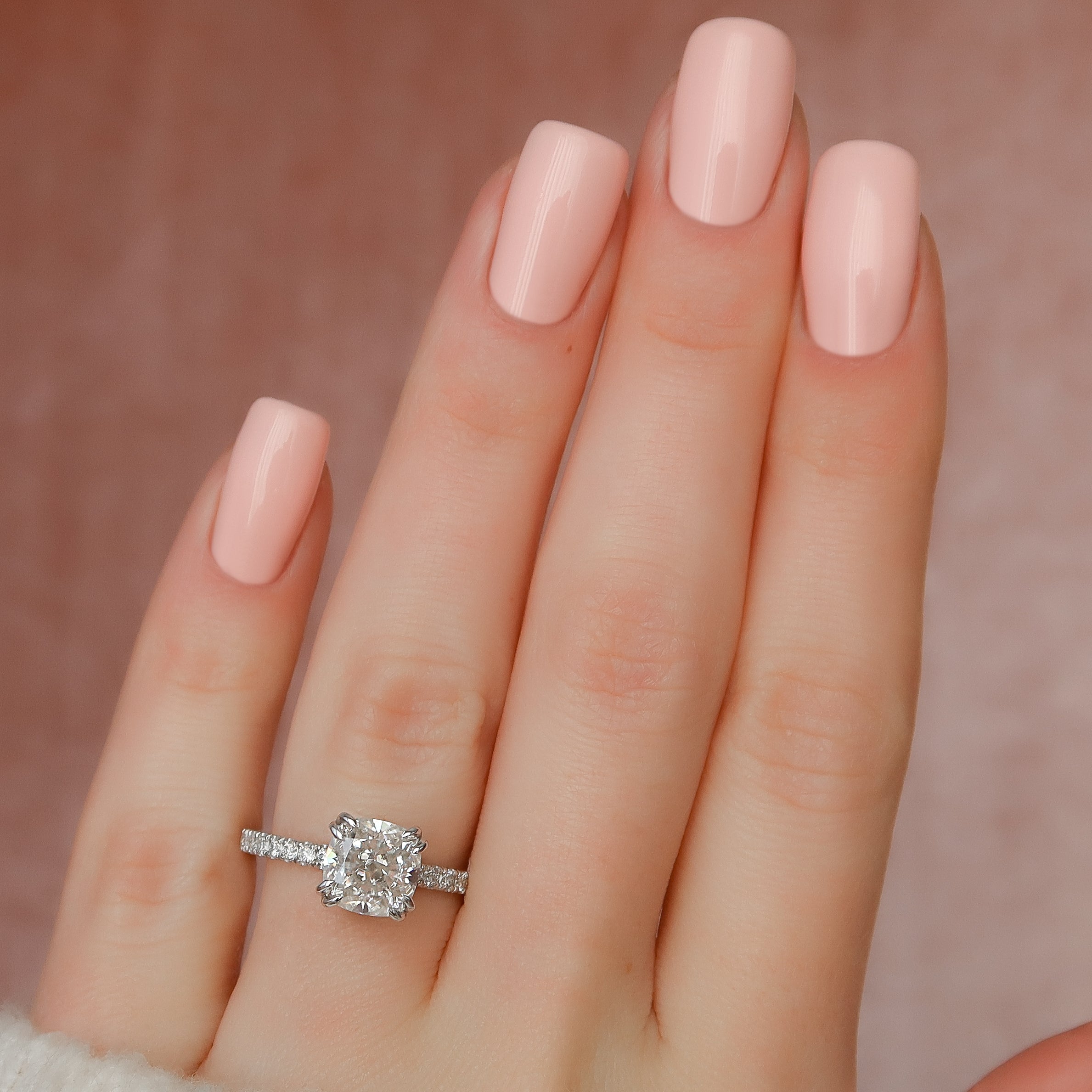 1.50 - 3.50 CT Cushion Cut Lab Grown Diamond Hidden Halo & Pave Engagement Ring