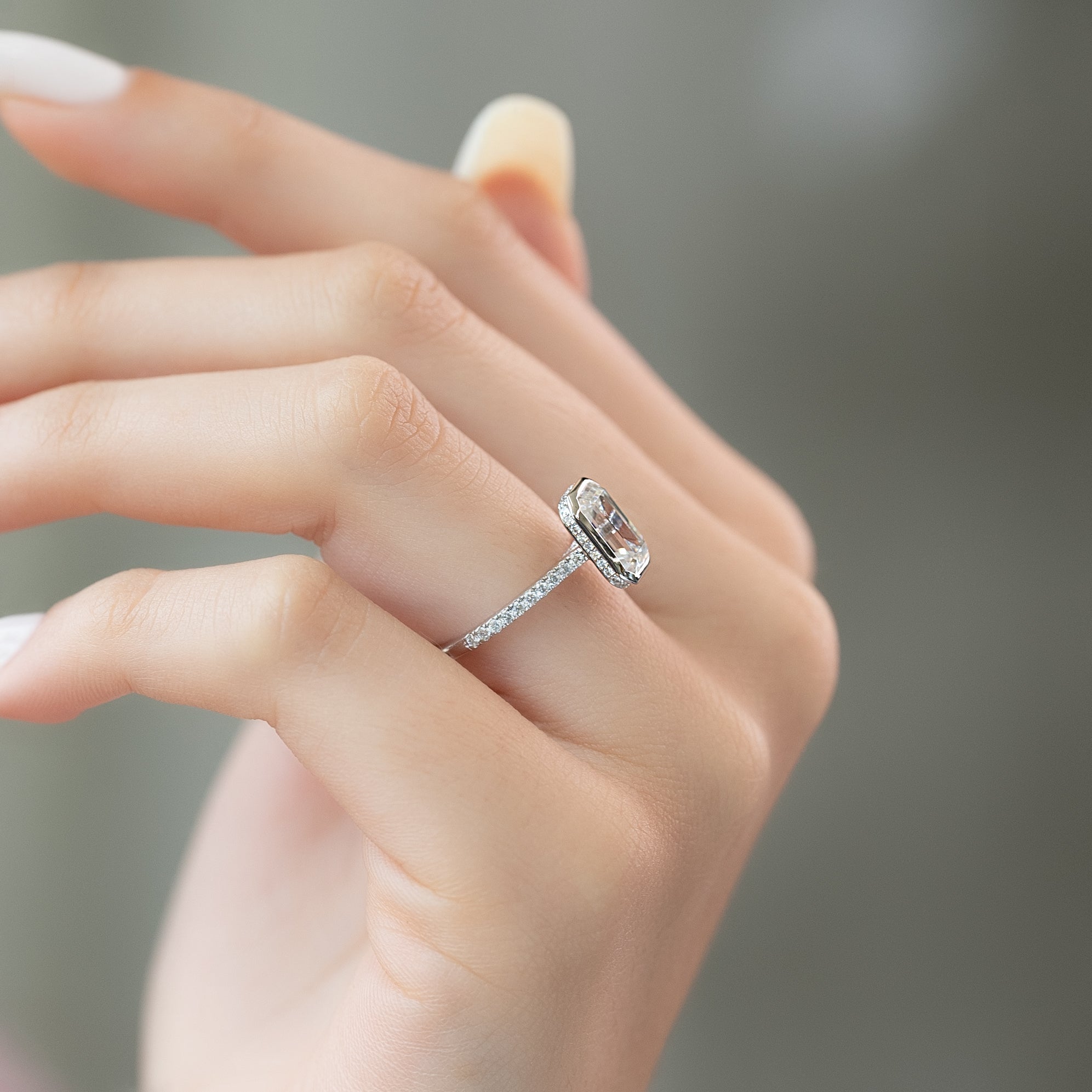 2.0 - 4.0 CT Emerald Cut Lab Grown Diamond Pave Engagement Ring