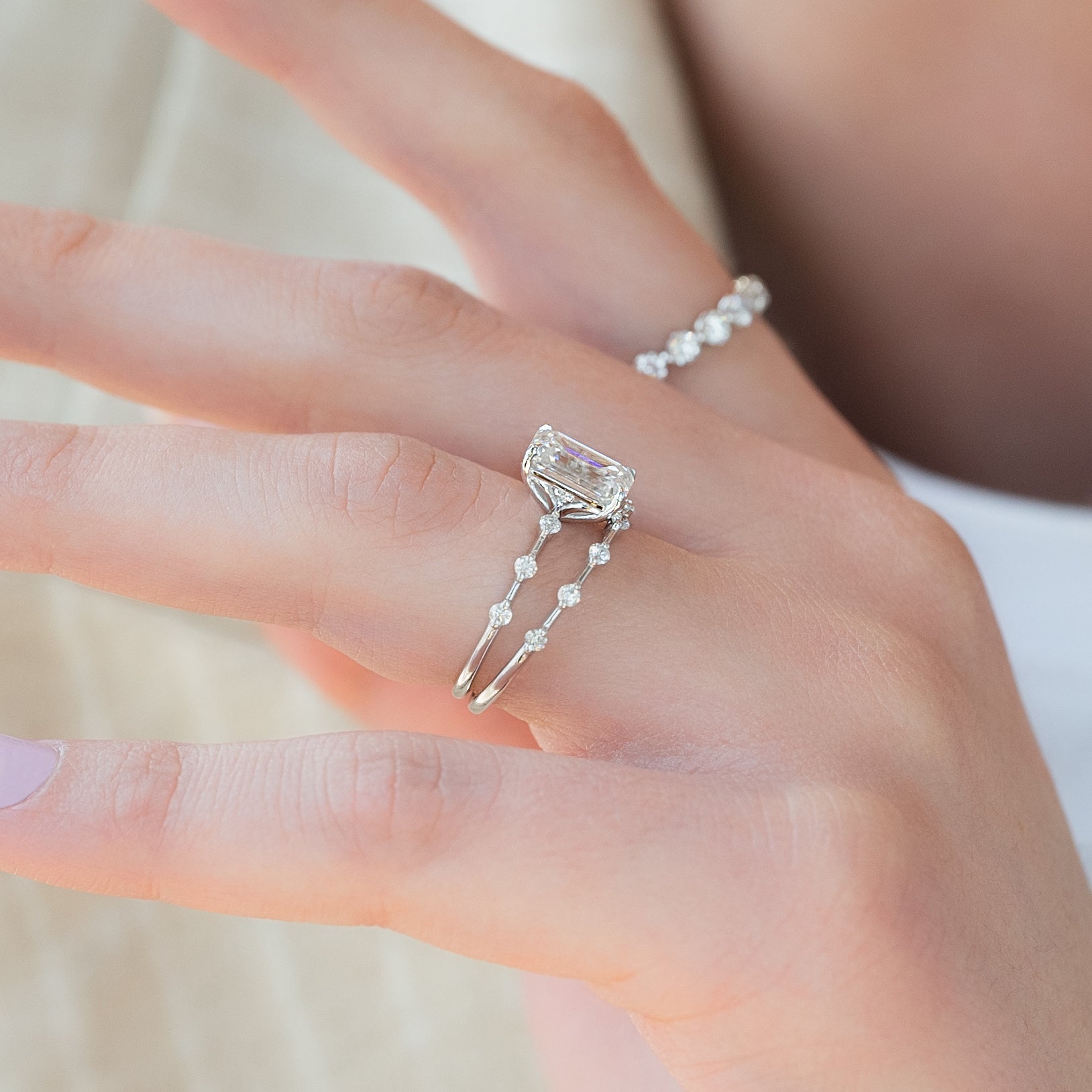 1.50 - 3.50 CT Emerald Cut Lab Grown Diamond Dainty Pave Engagement Ring