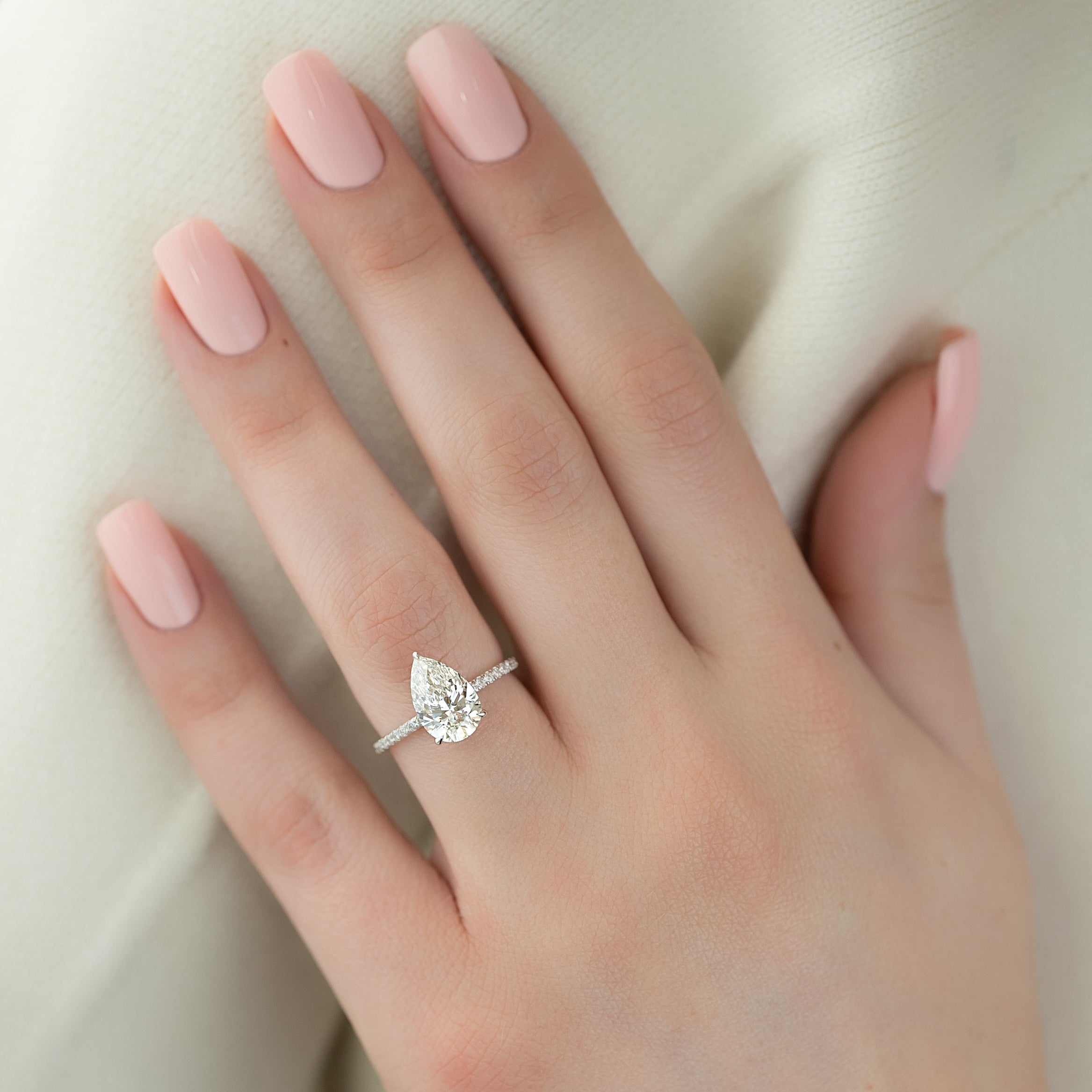 1.50 - 3.50 CT Pear Cut Lab Grown Diamond Hidden Halo & Pave Engagement Ring