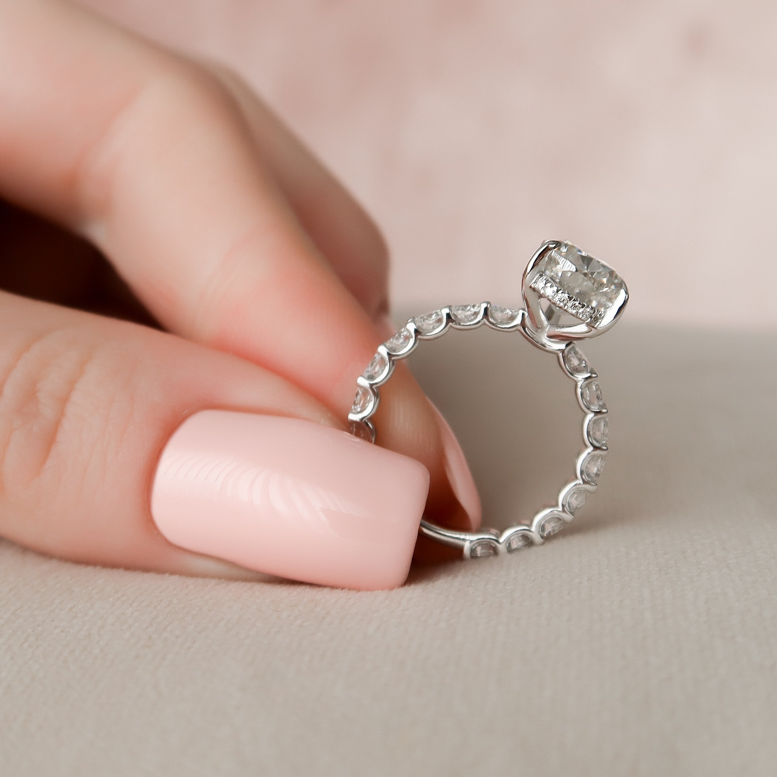 2.0 - 4.0 CT Pear Cut Lab Grown Diamond Hidden Halo & Pave Engagement Ring