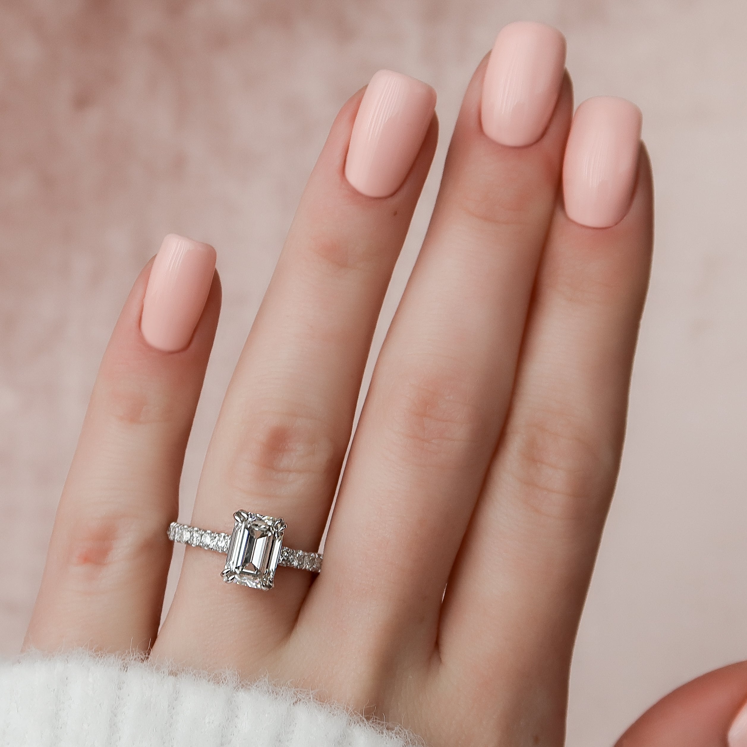 2.0 - 4.0 CT Emerald Cut  Lab Grown Diamond Hidden Halo & Pave Engagement Ring