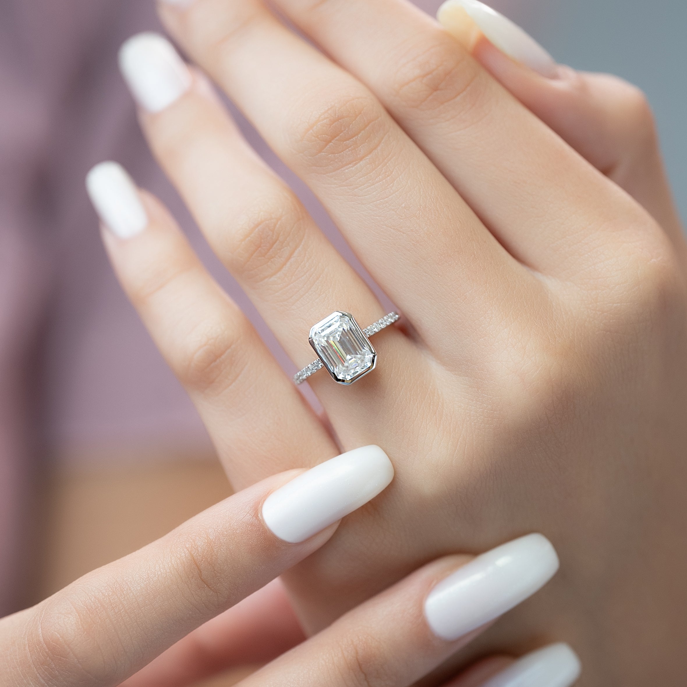 2.0 - 4.0 CT Emerald Cut Lab Grown Diamond Pave Engagement Ring