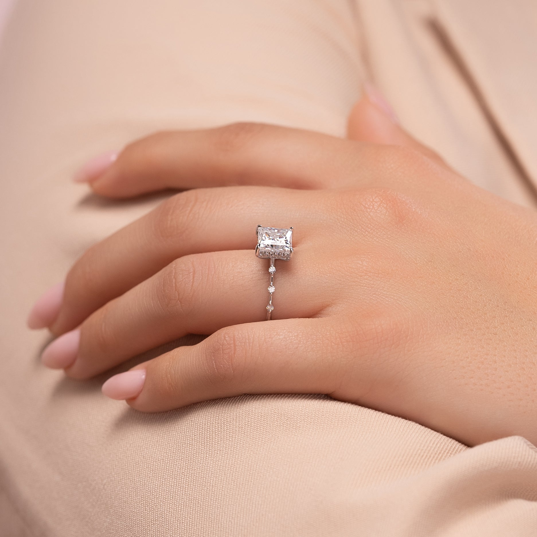 1.50 -3.50 CT Cut Princess Hidden Halo & Dainty Setting Engagement Ring