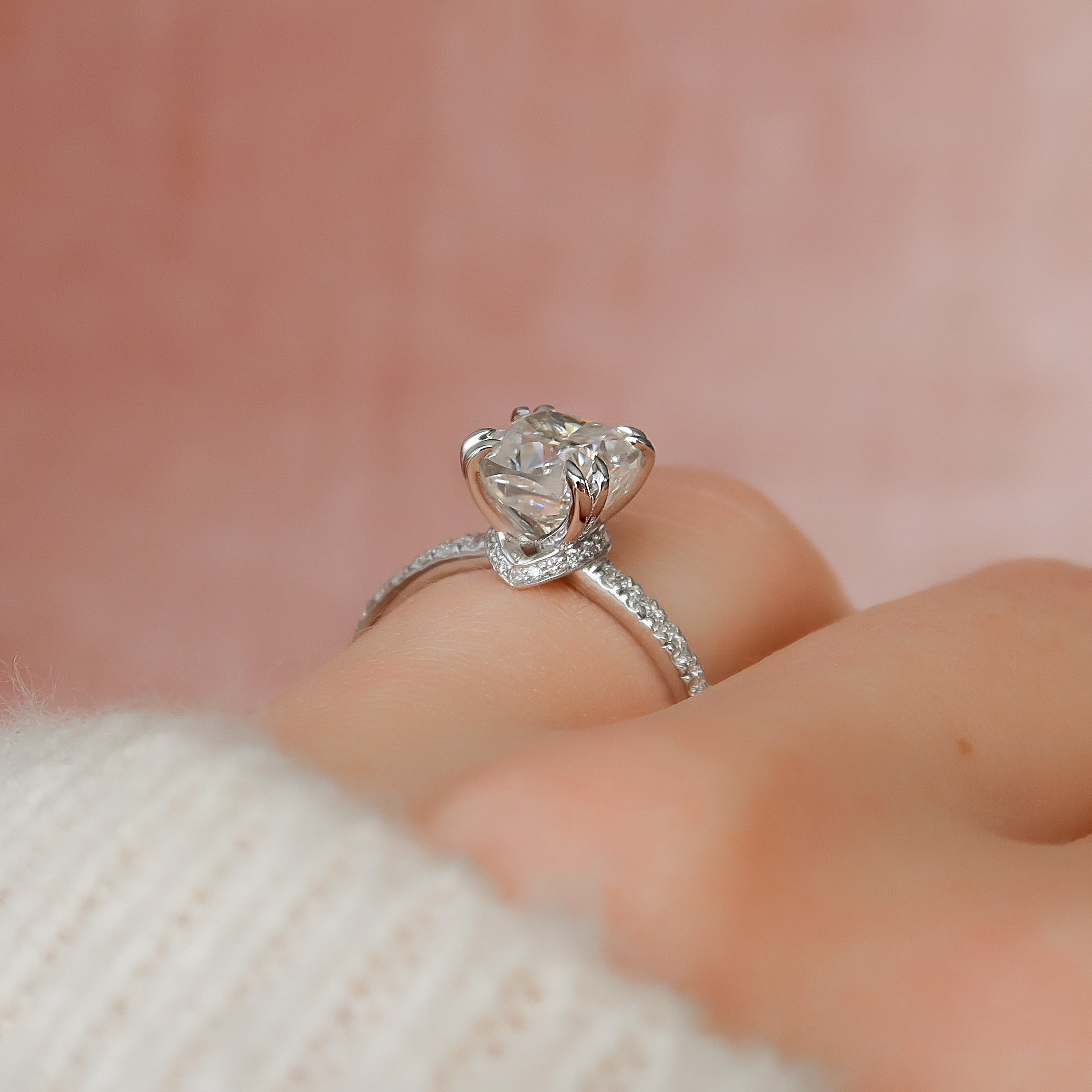 1.50 - 3.50 CT Cushion Cut CVD Diamond Hidden Halo & Pave Engagement Ring