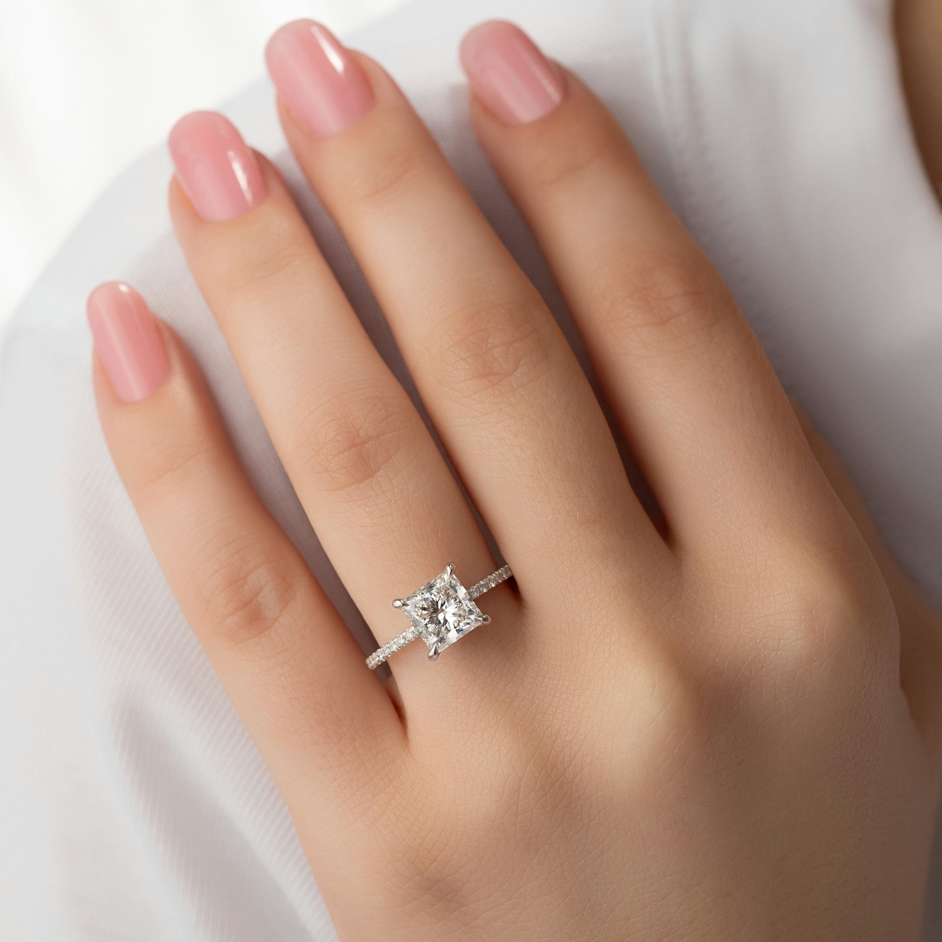 1.50 -3.50 CT Princess Shape Lab Grown Diamond Pave Style Engagement Ring