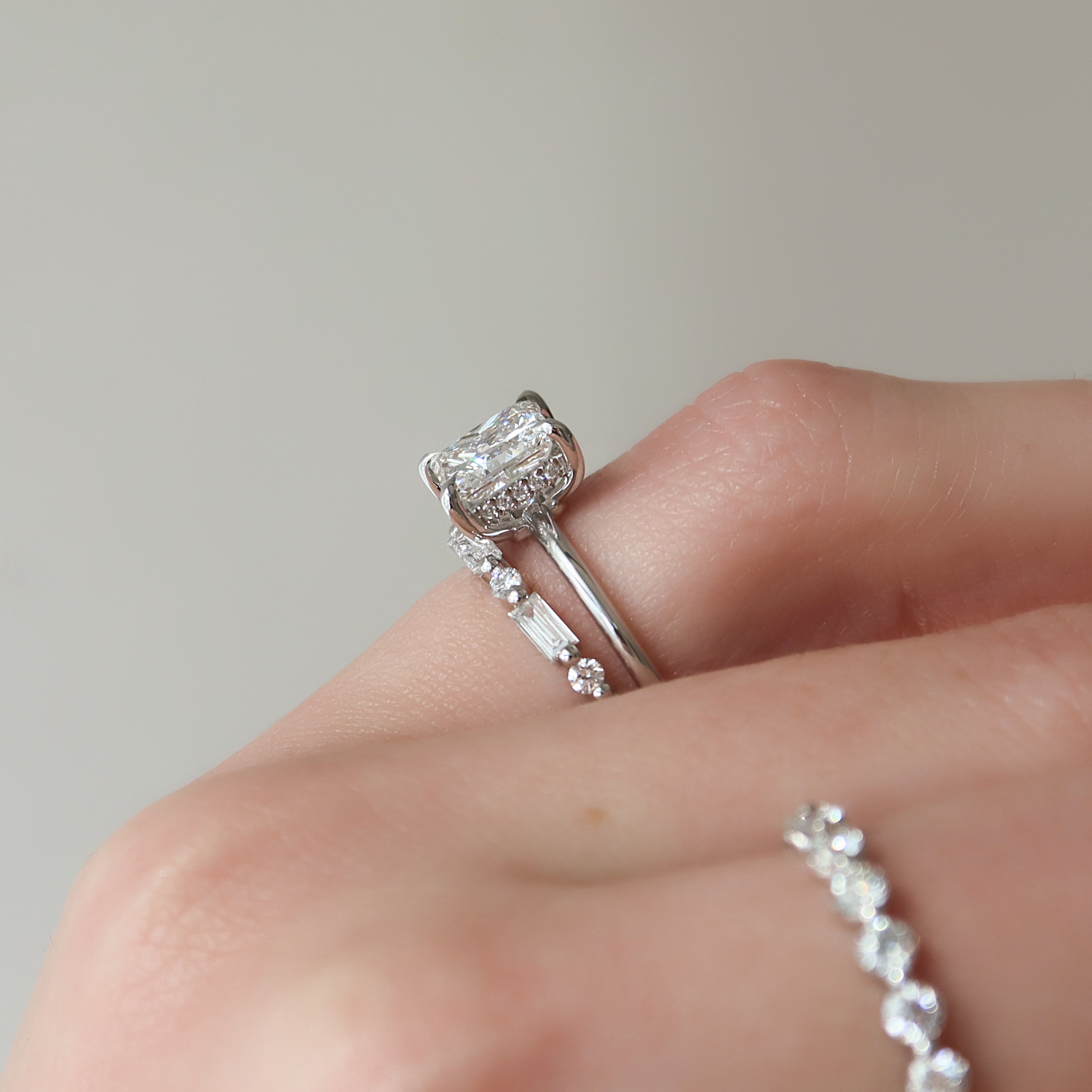 2.0 -4.0 Carat Princess cut Lab Grown Diamond Hidden Halo Style Engagement Ring