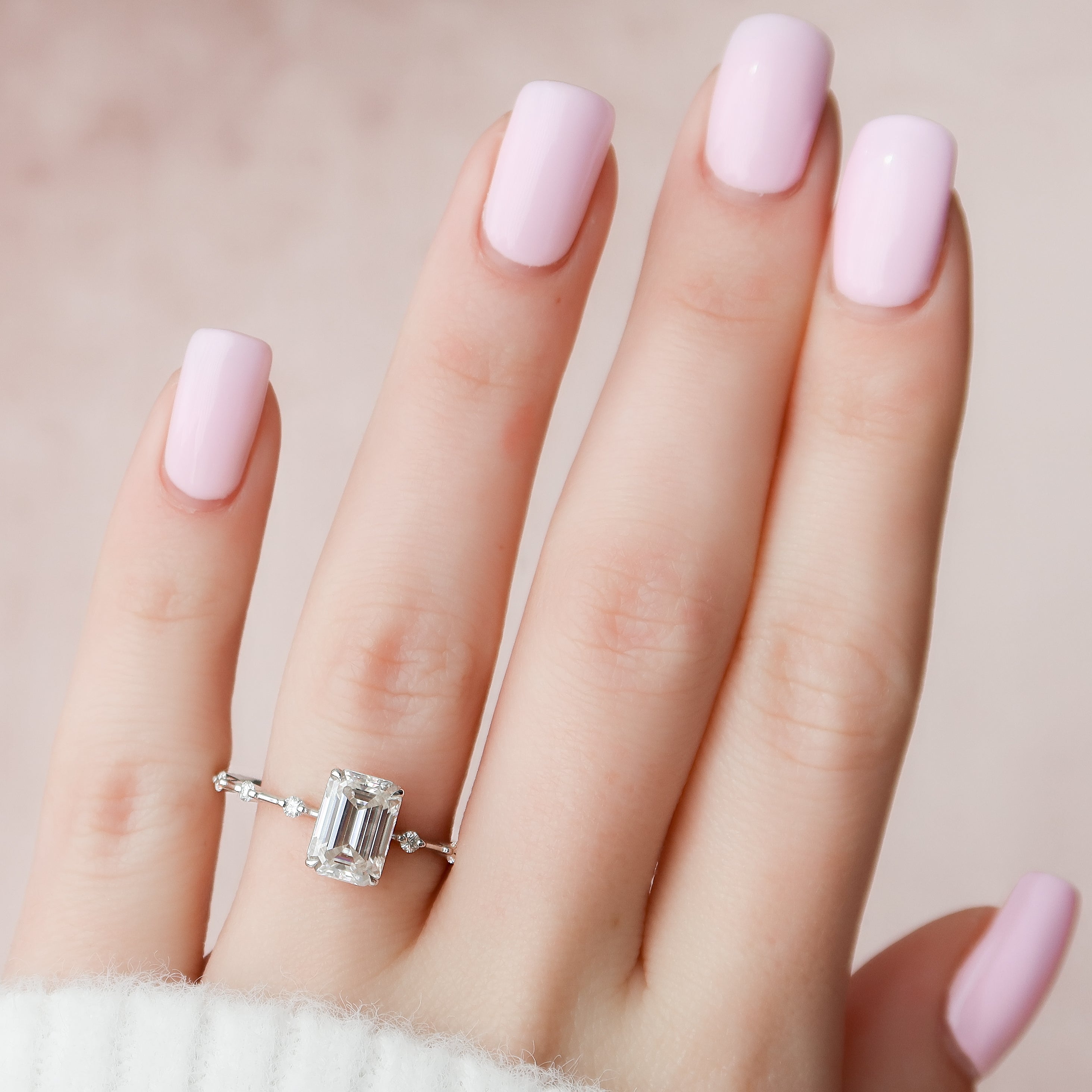 1.50 - 3.50 CT Emerald Cut Lab Grown Diamond Dainty Pave Engagement Ring