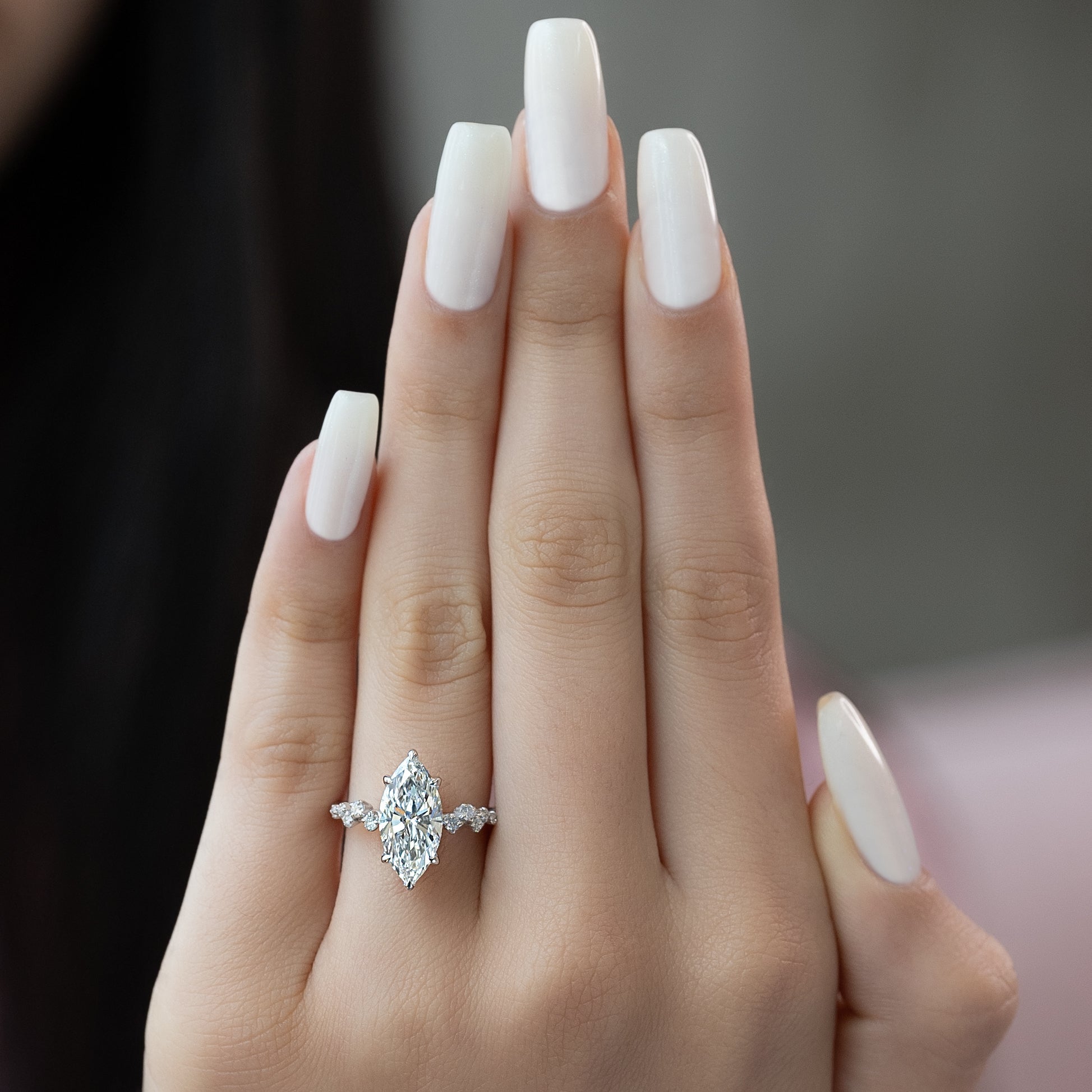 Marquise cut moissanite cluster engagement ring in platinum setting, 2.0-4.0 CT