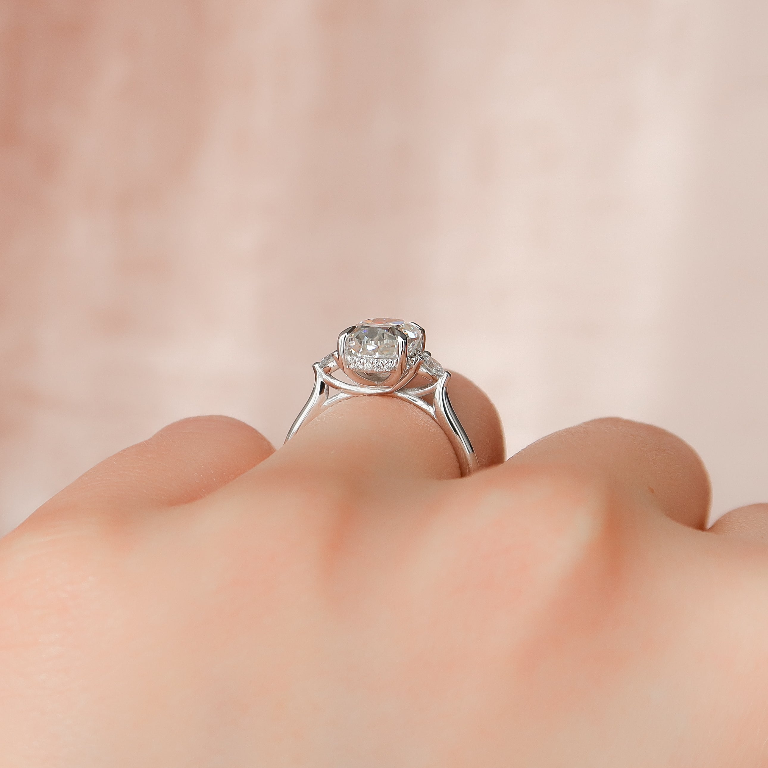 2.0- 4.0 CT Oval Cut CVD Diamond Three Stone Style Engagement Ring