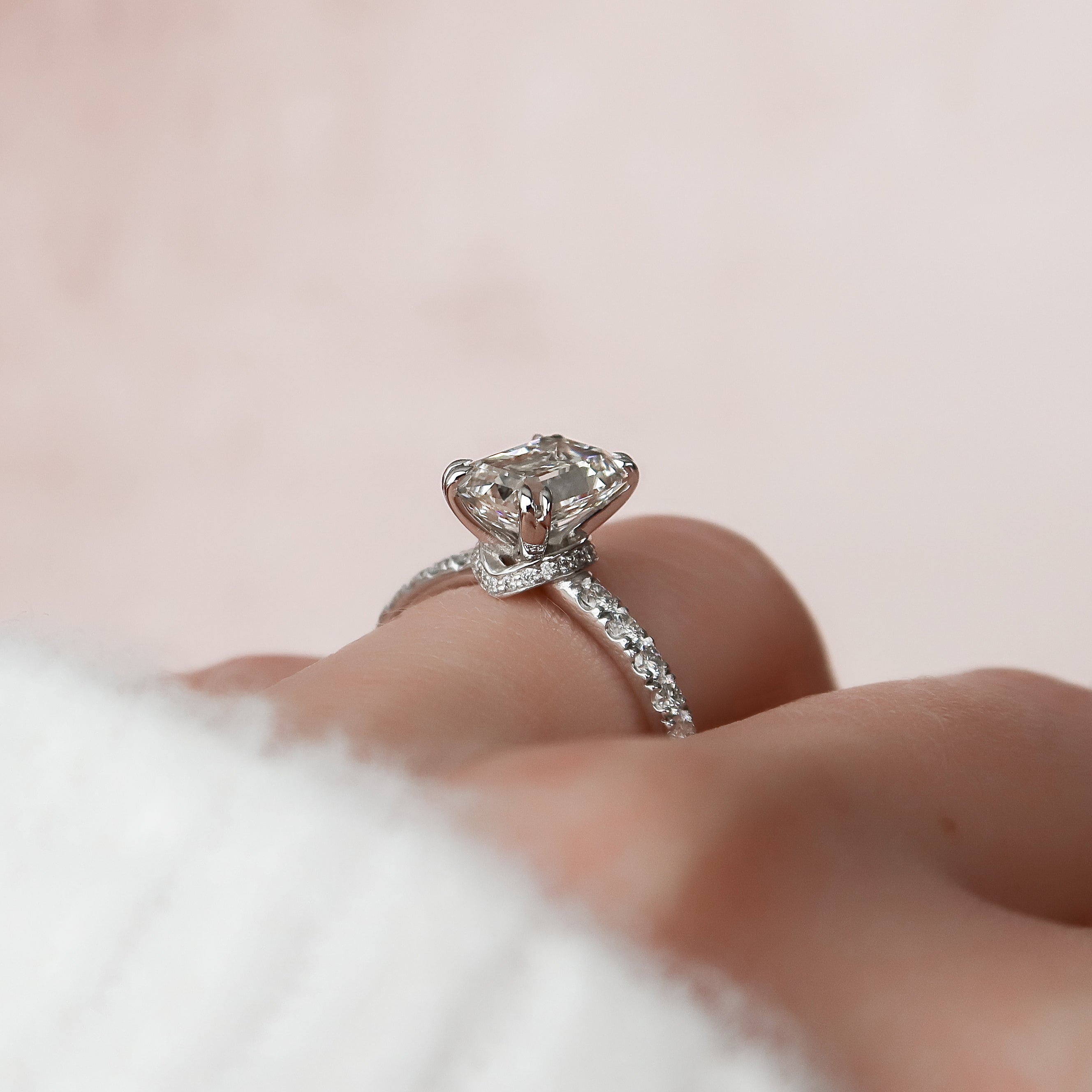 2.0 - 4.0 CT Emerald Cut  Lab Grown Diamond Hidden Halo & Pave Engagement Ring