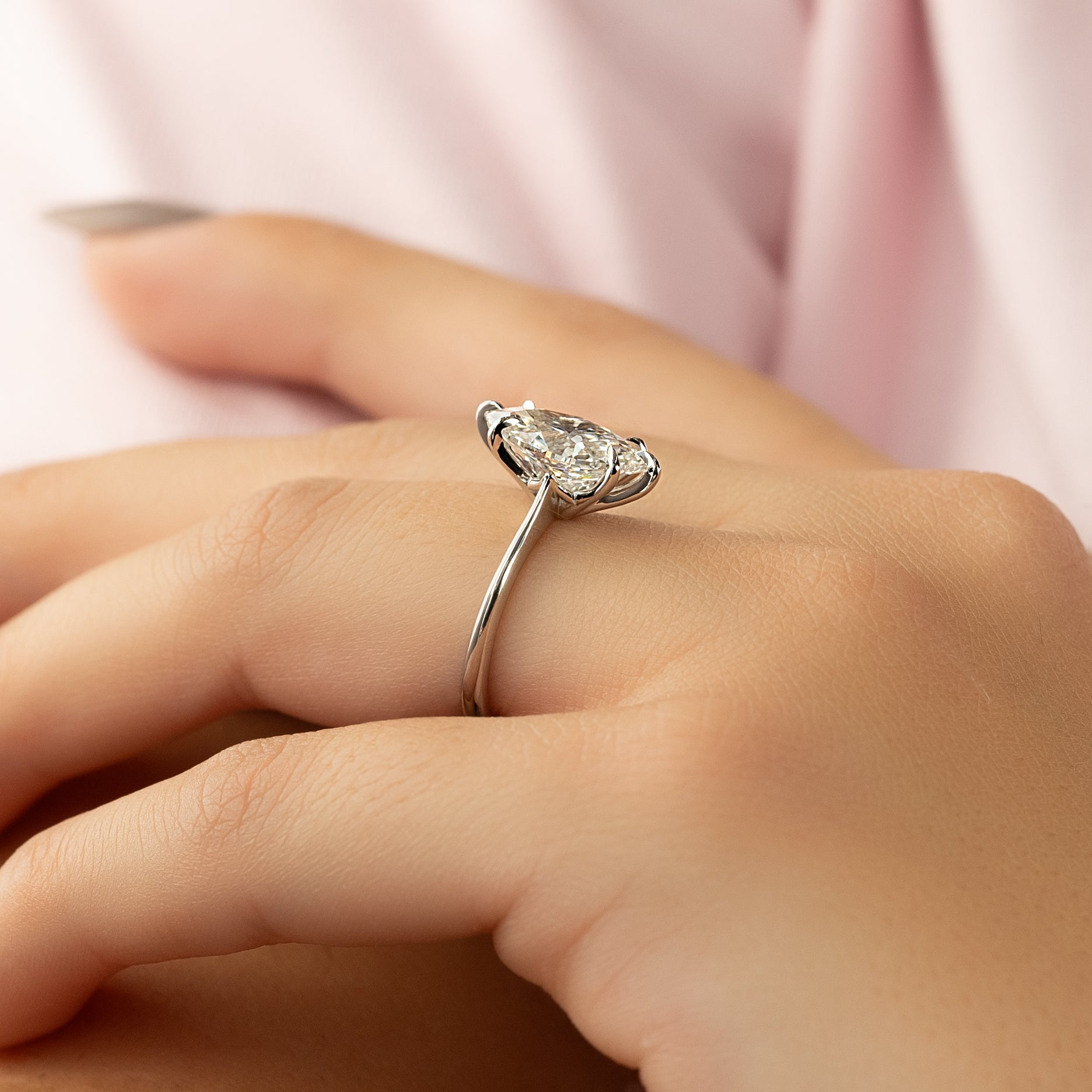 Marquise cut CVD diamond solitaire engagement ring in classic gold band