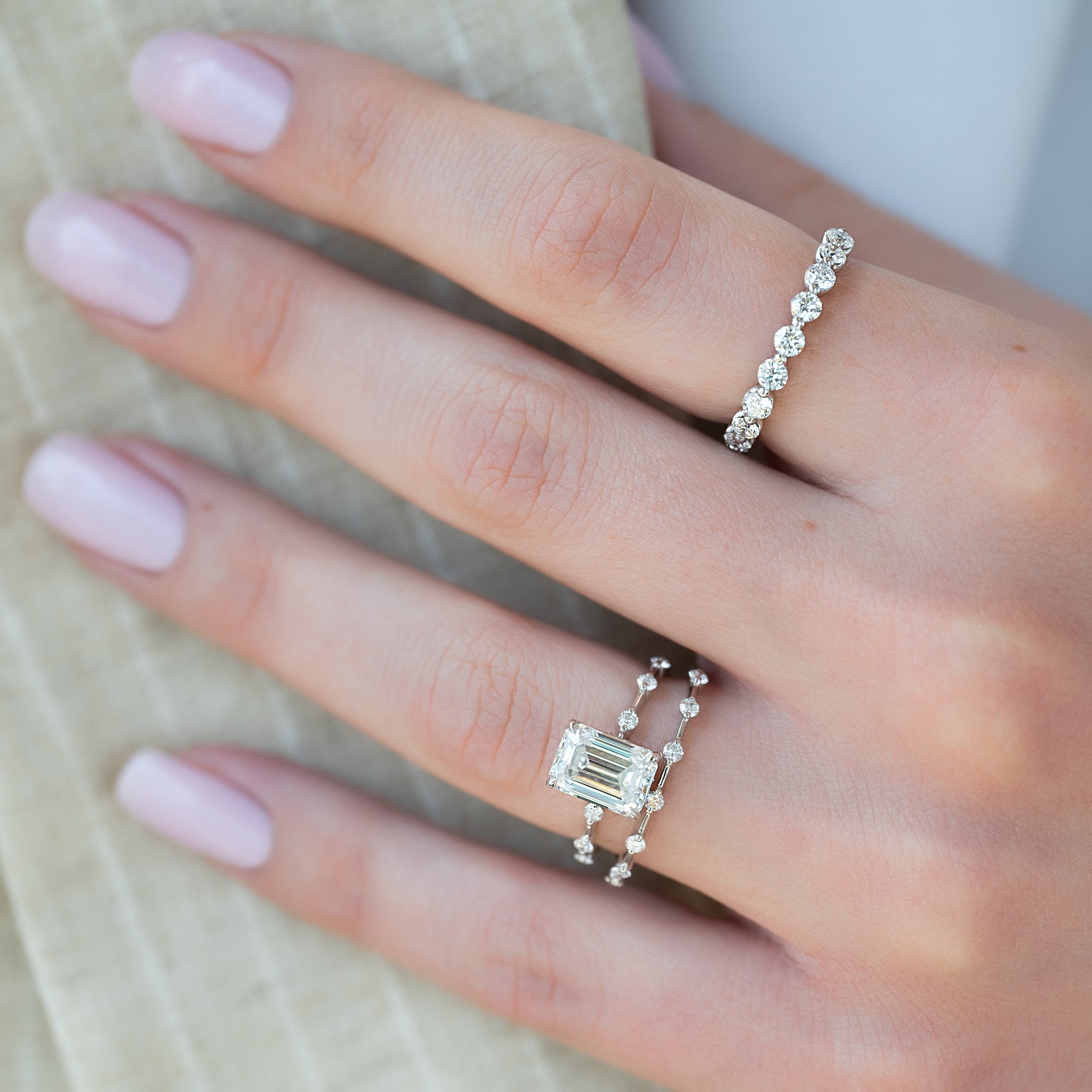 1.50 - 3.50 CT Emerald Cut Lab Grown Diamond Dainty Pave Engagement Ring