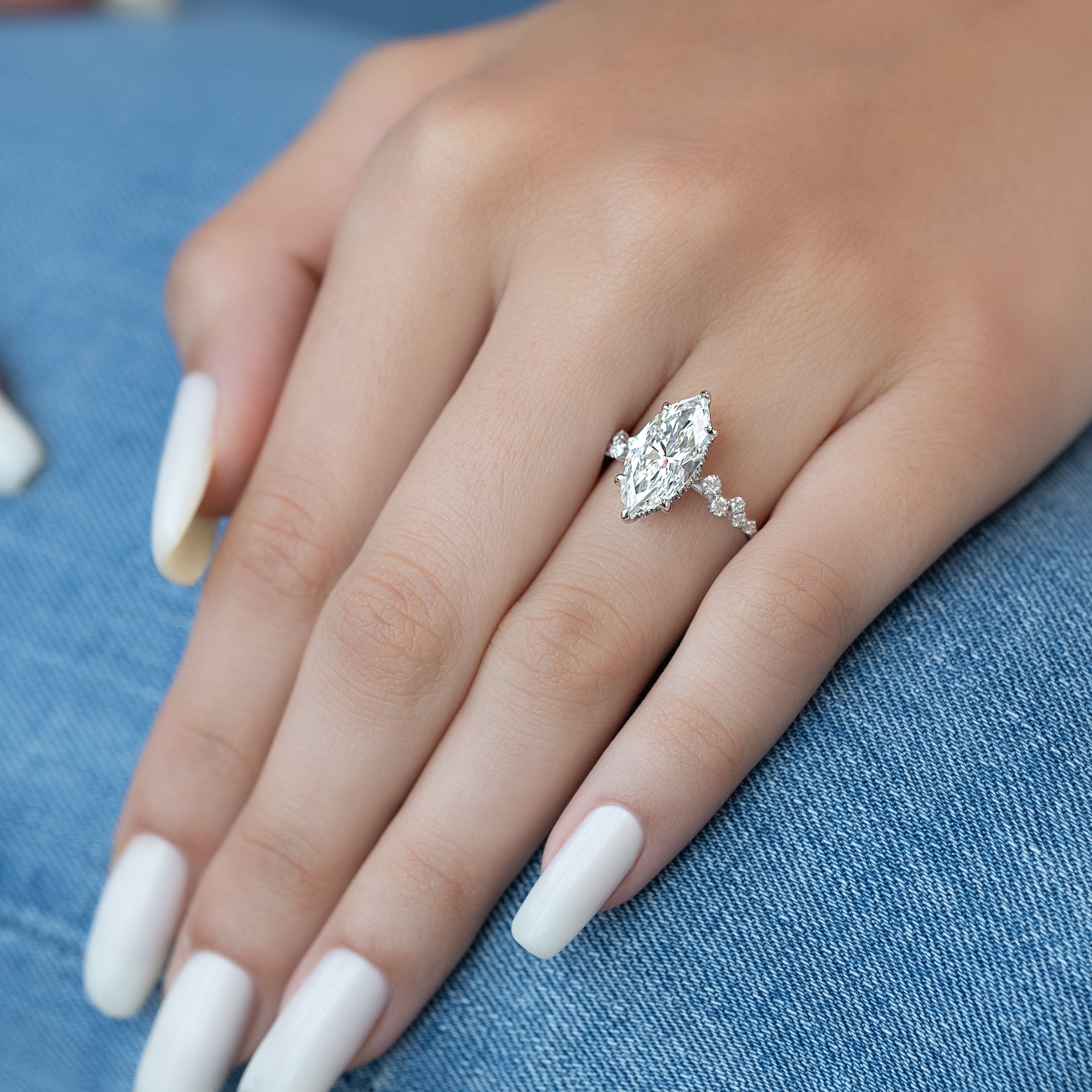 Marquise cut moissanite cluster engagement ring in platinum setting, 2.0-4.0 CT