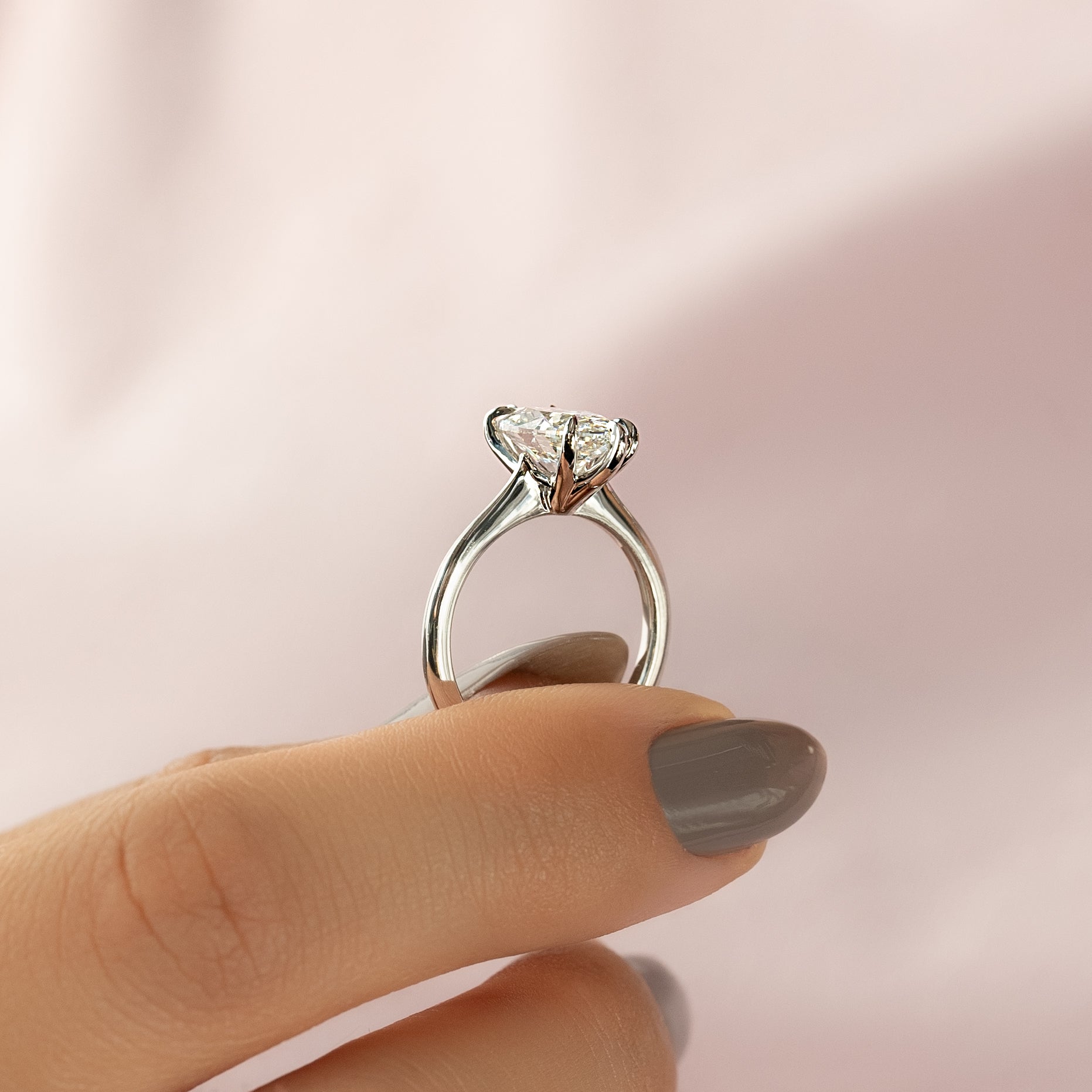 Marquise cut CVD diamond solitaire engagement ring in classic gold band