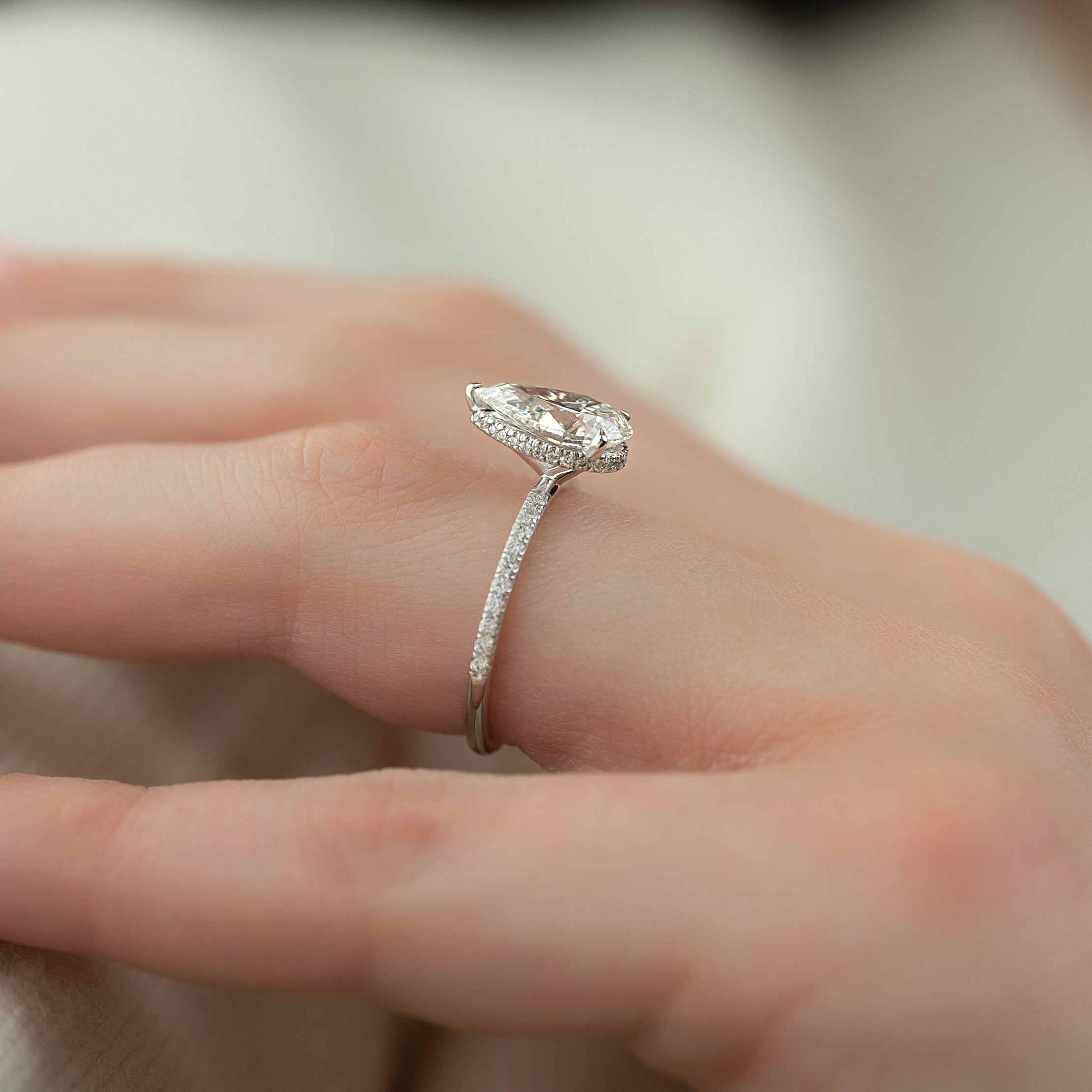 1.50 - 3.50 CT Pear Cut Lab Grown Diamond Hidden Halo & Pave Engagement Ring