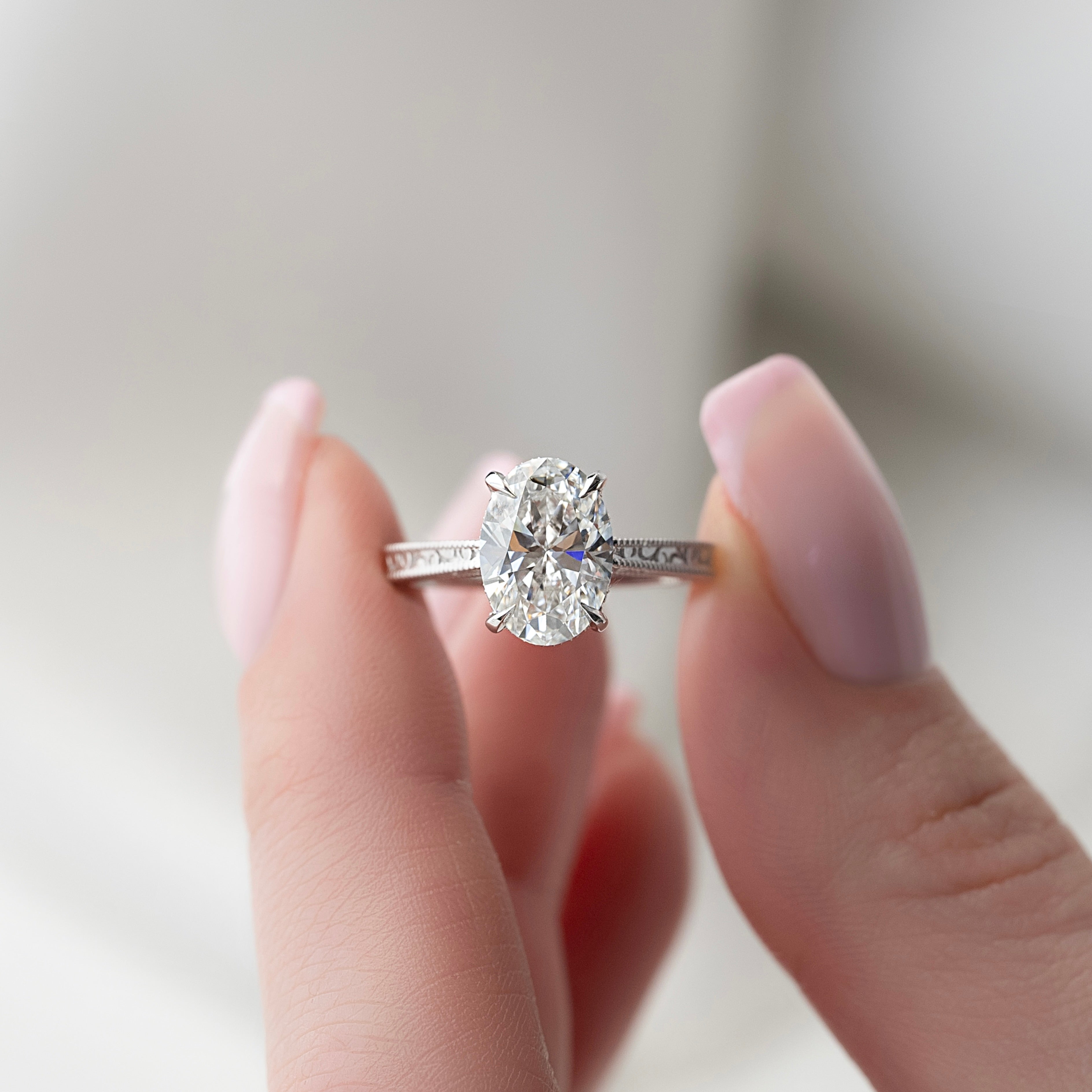 2.0 - 4.0 CT Oval Cut CVD Diamond Vintage Engagement Ring