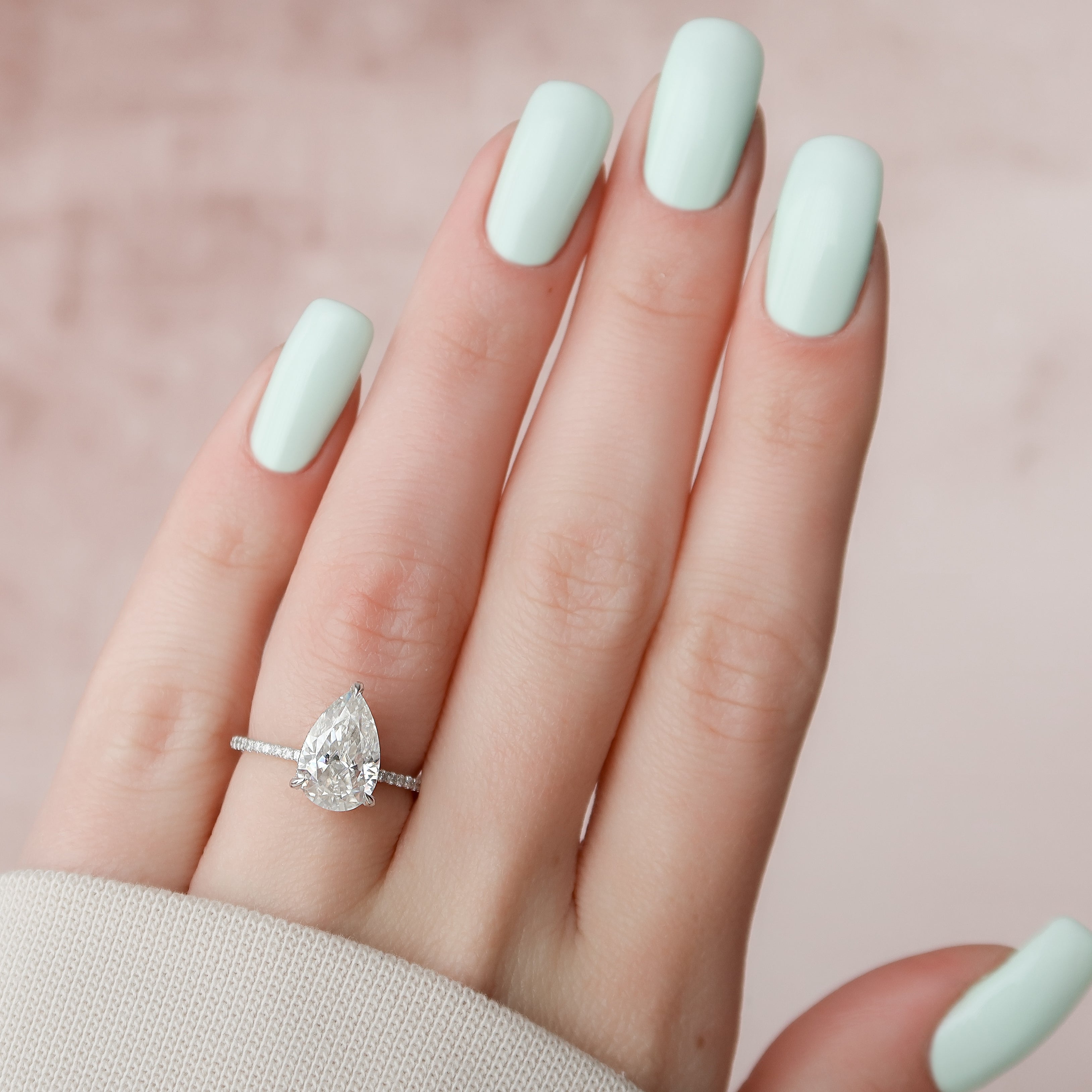 1.0 - 3.0 CT Pear Cut Lab Grown Diamond Hidden Halo & Pave Engagement Ring