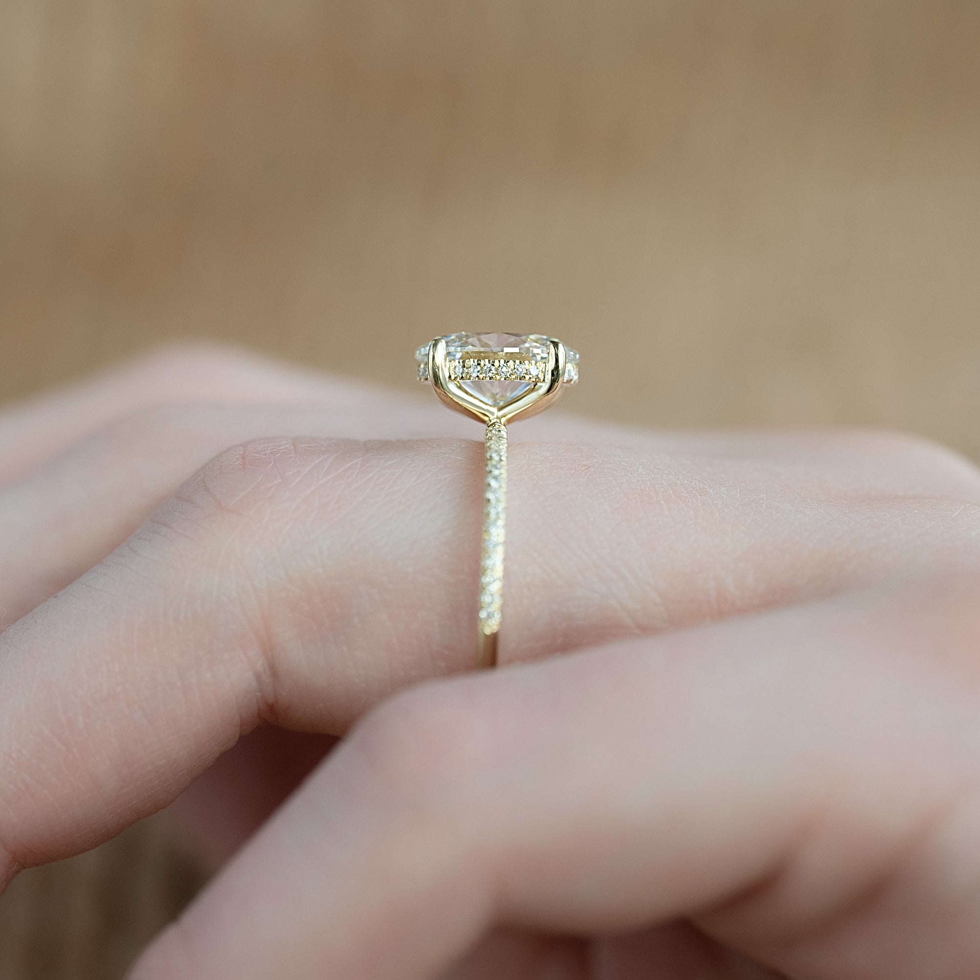 2.0 -4.0 CT Oval Cut Lab Grown Diamond Hidden Halo & Pave Engagement Ring