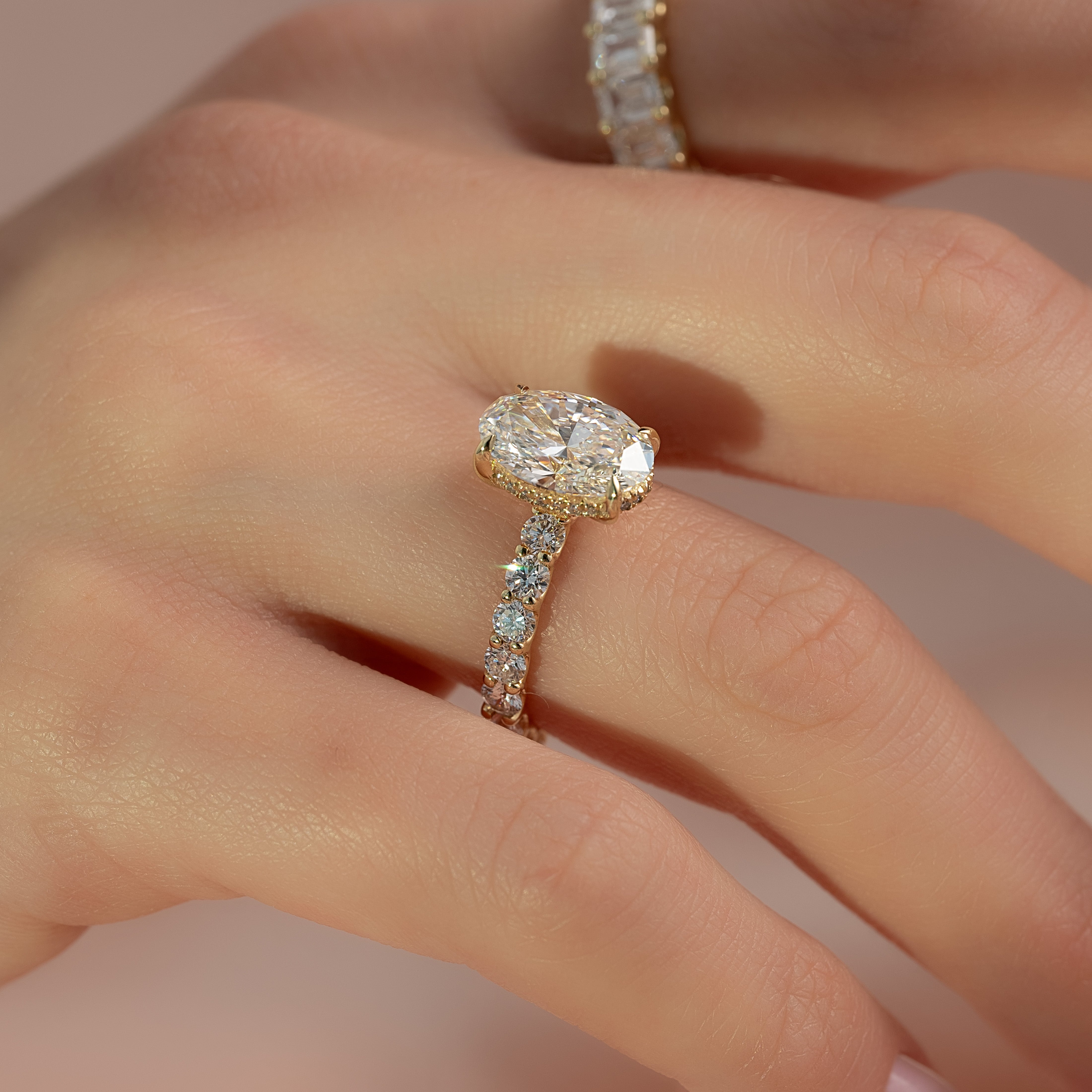 2.0 - 4.0 CT Oval Cut CVD Diamond Hidden Halo & pave Engagement Ring