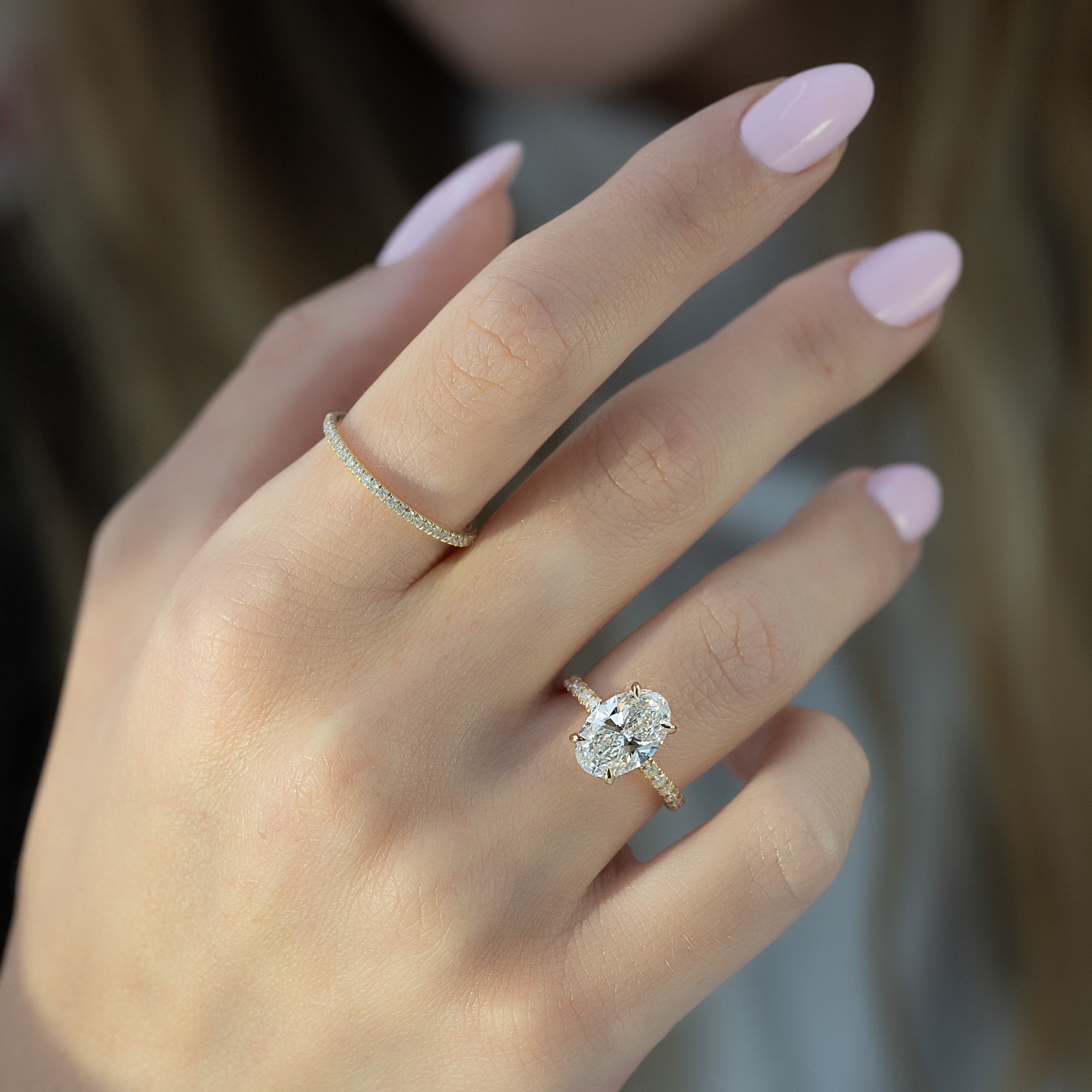 2.0 -4.0 CT Oval Cut Lab Grown Diamond Hidden Halo & Pave Engagement Ring