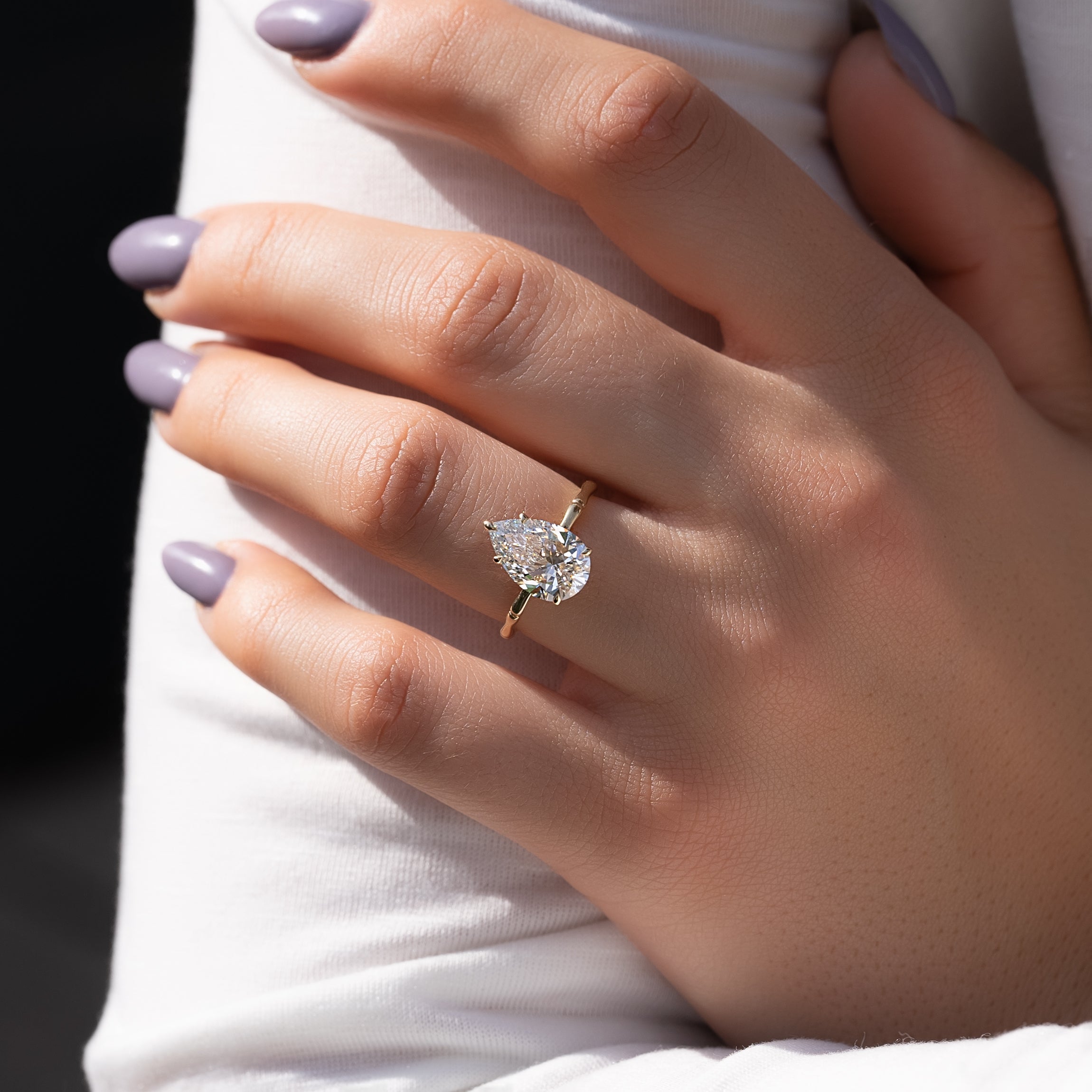 1.0 - 3.0 CT Pear Cut CVD Diamond Hidden Halo Engagement Ring
