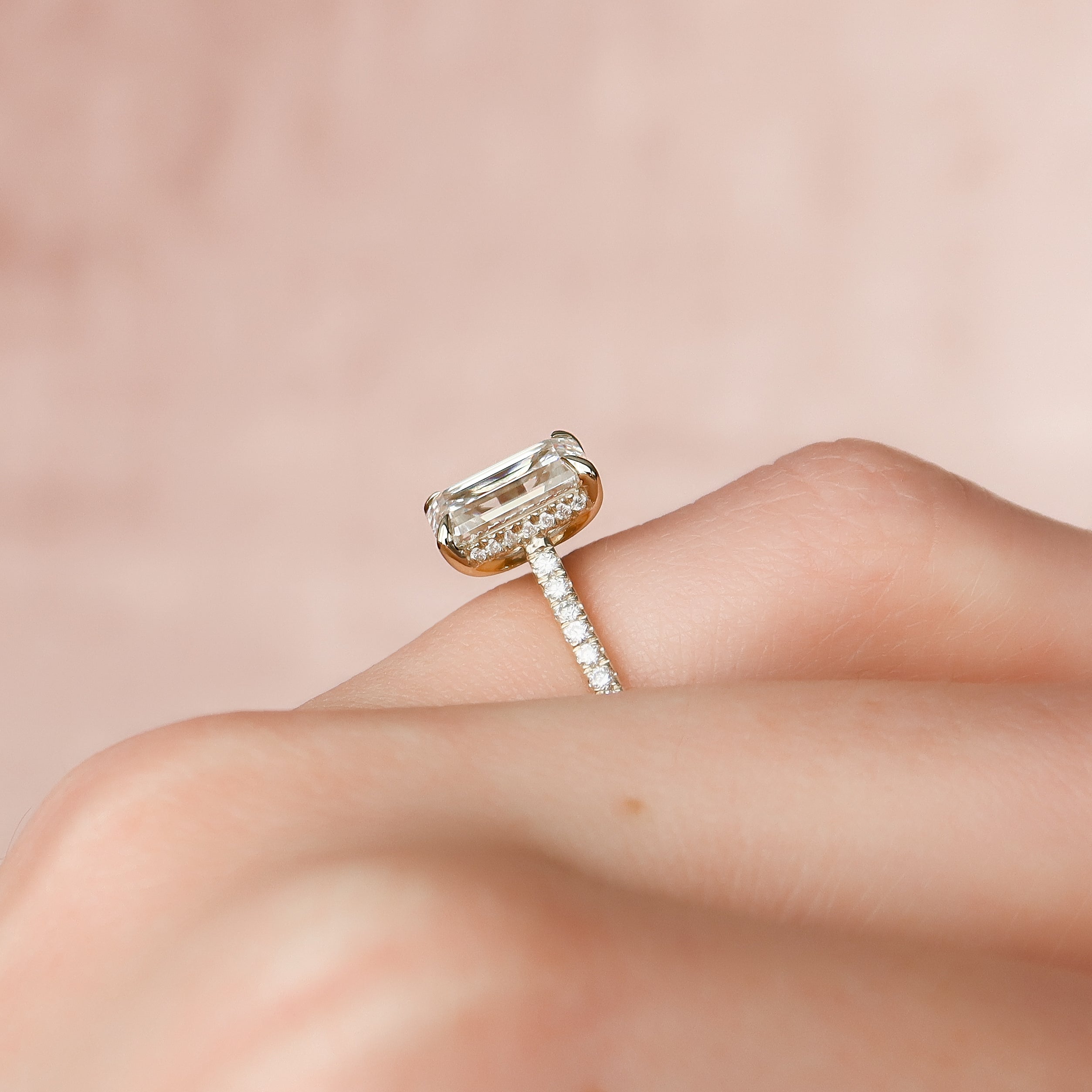 1.50 - 3.50 CT Emerald Cut CVD Diamond Hidden Halo & Pave Engagement Ring