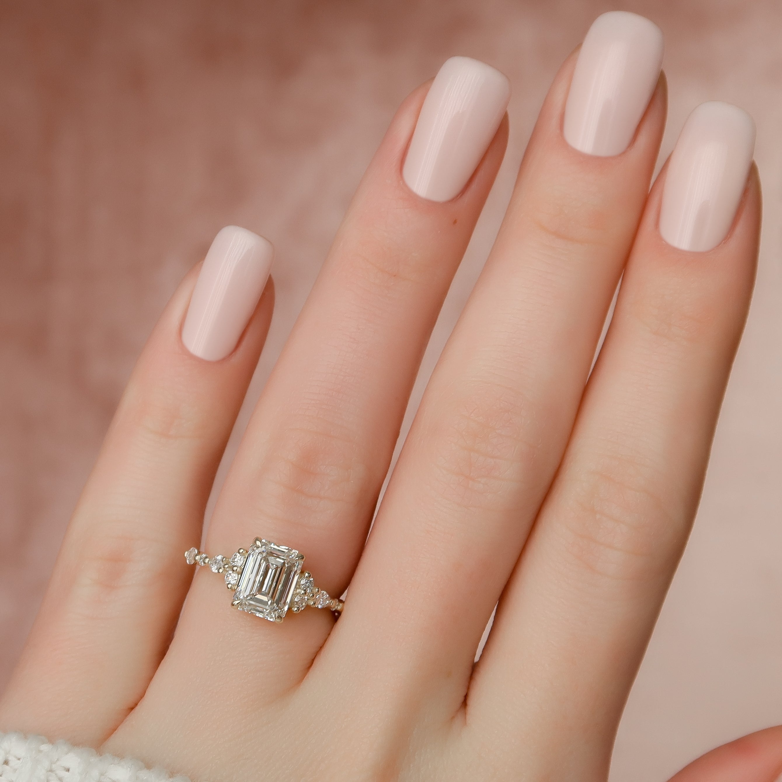 1.0 - 3.0 CT Emerald Cut  Lab Grown Diamond Cluster Engagement Ring