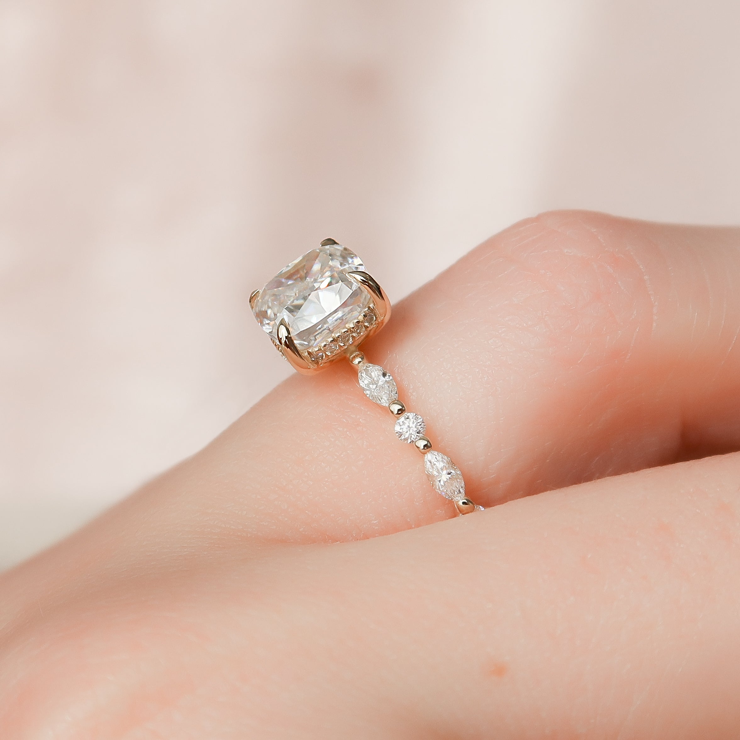 2.0 - 4.0 CT Cushion Cut Lab Grown Diamond Hidden Halo & Pave Engagement Ring
