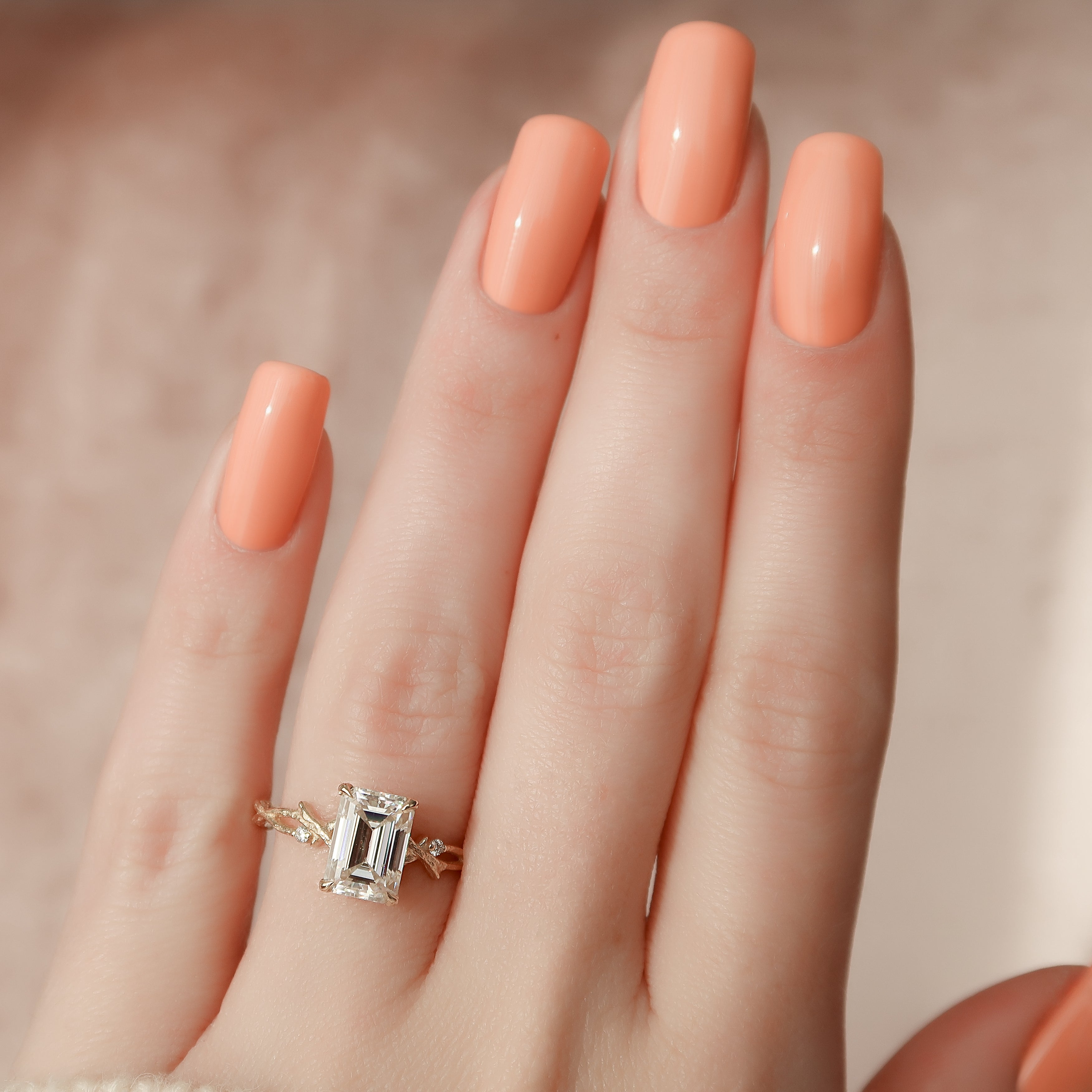 1.0 - 3.0 CT Emerald Cut Lab Grown Diamond Twig Setting Engagement Ring