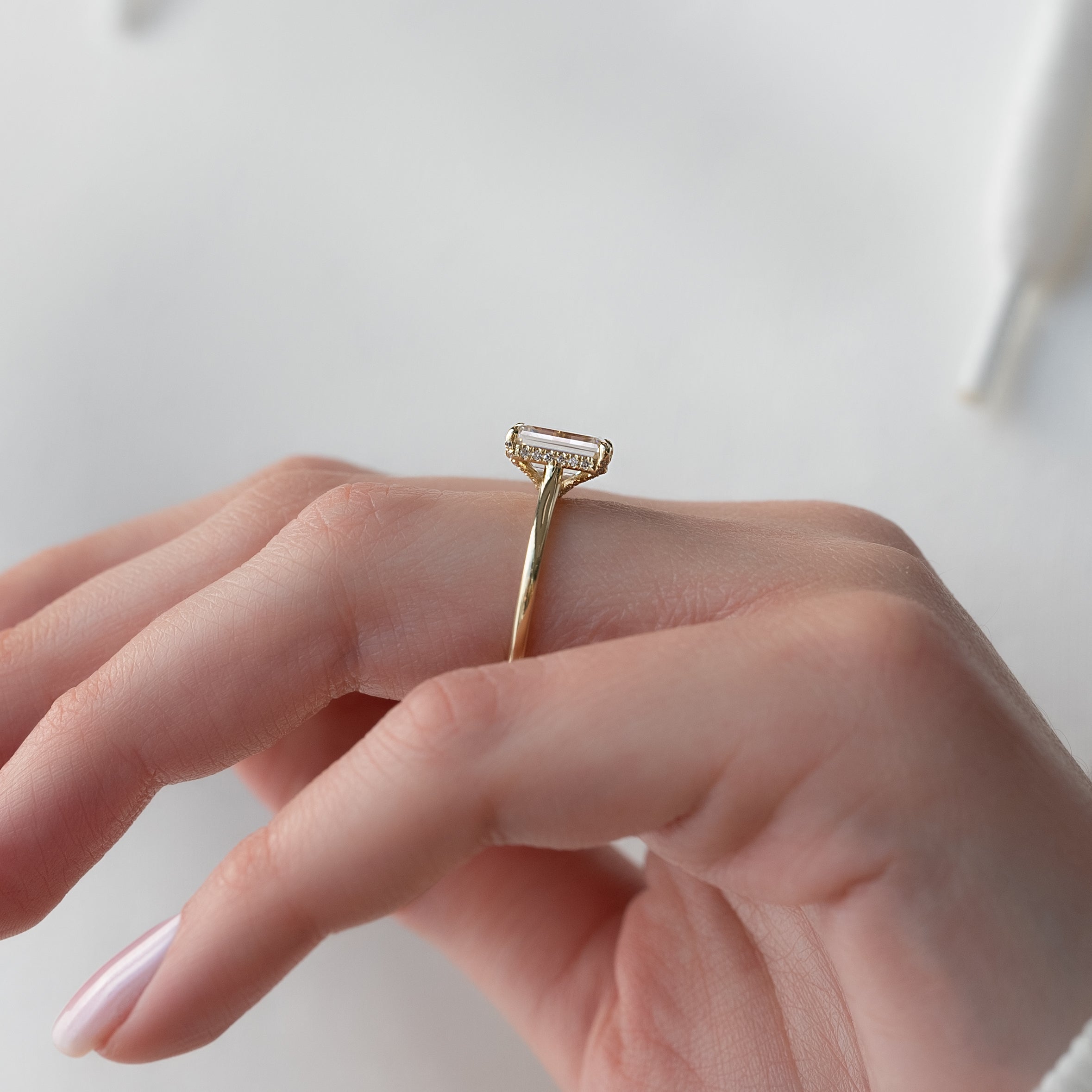 1.0 - 3.0 CT Emerald Cut Lab Grown Diamond Hidden Halo Engagement Ring