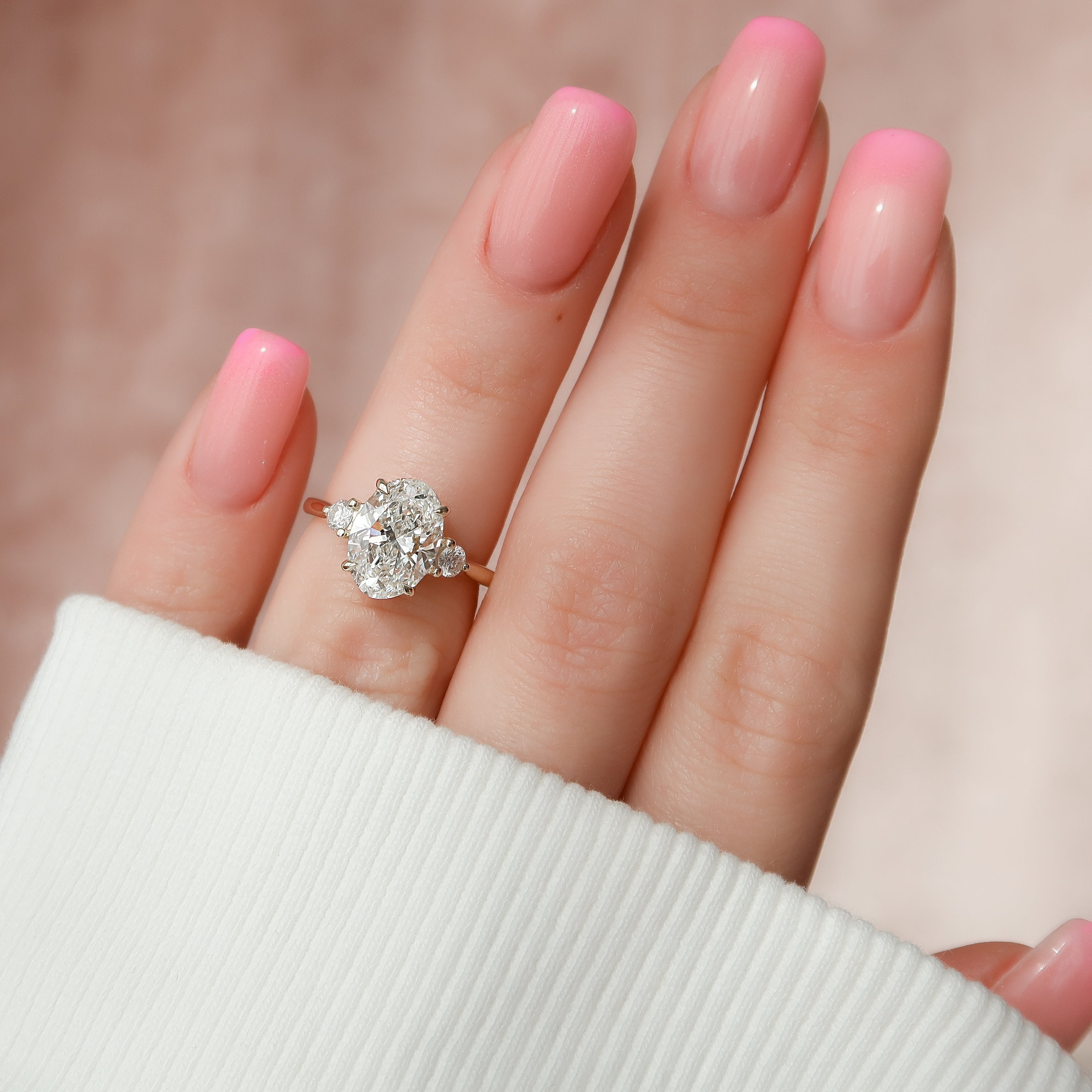 2.0- 4.0 CT Oval Cut CVD Diamond Three Stone Style Engagement Ring